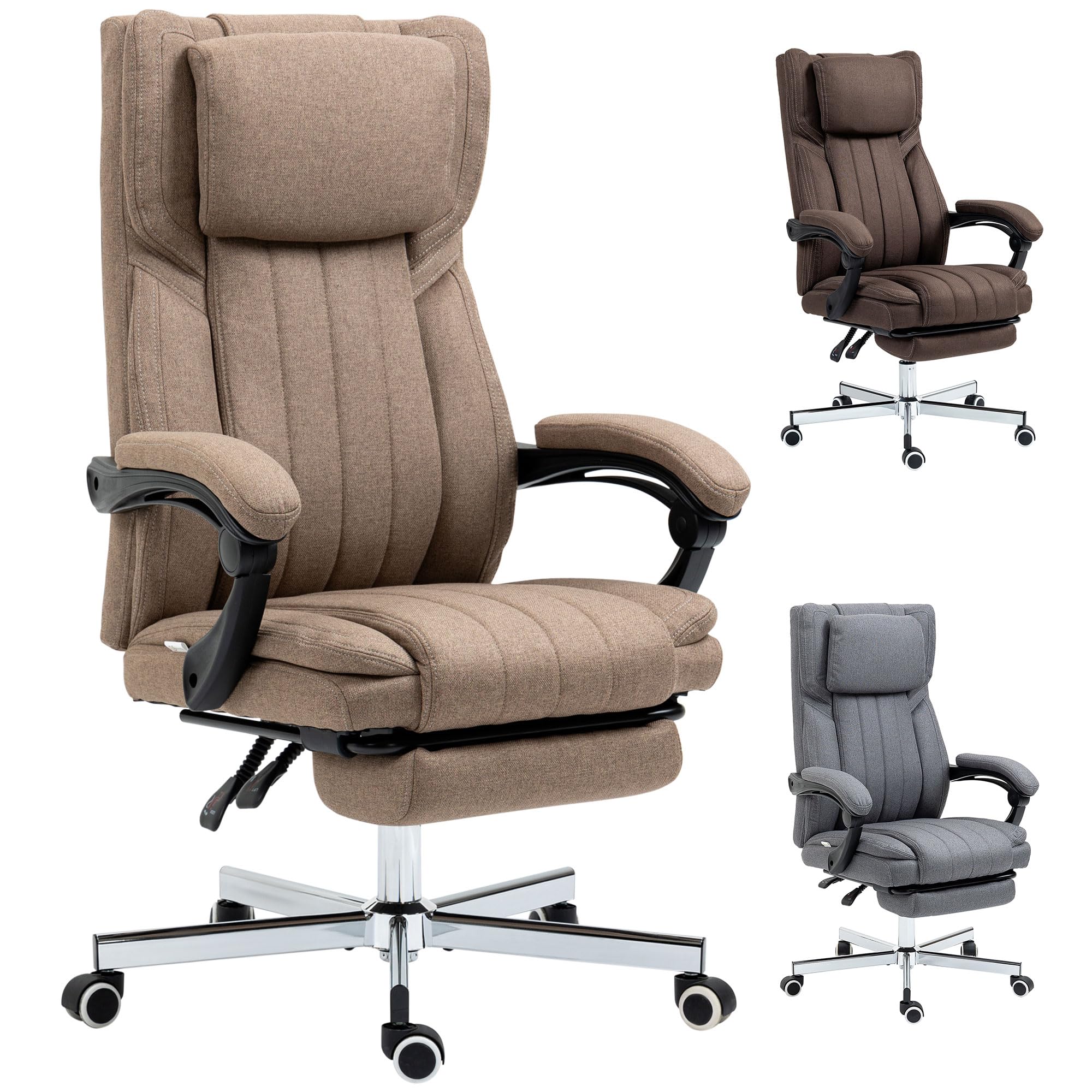 Vinsetto Silla de Masaje con 6 Puntos de Masaje Silla de Oficina Giratoria Silla de Escritorio Reclinable con Altura Ajustable Control Remoto Reposapiés y Reposacabezas Marrón