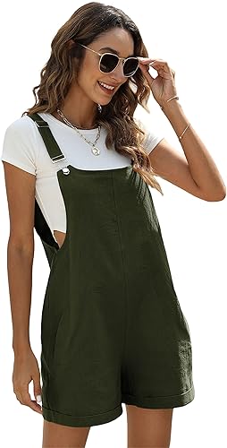 Zhiyouni Overol corto de algodón y lino para mujer, ligero, informal, para verano