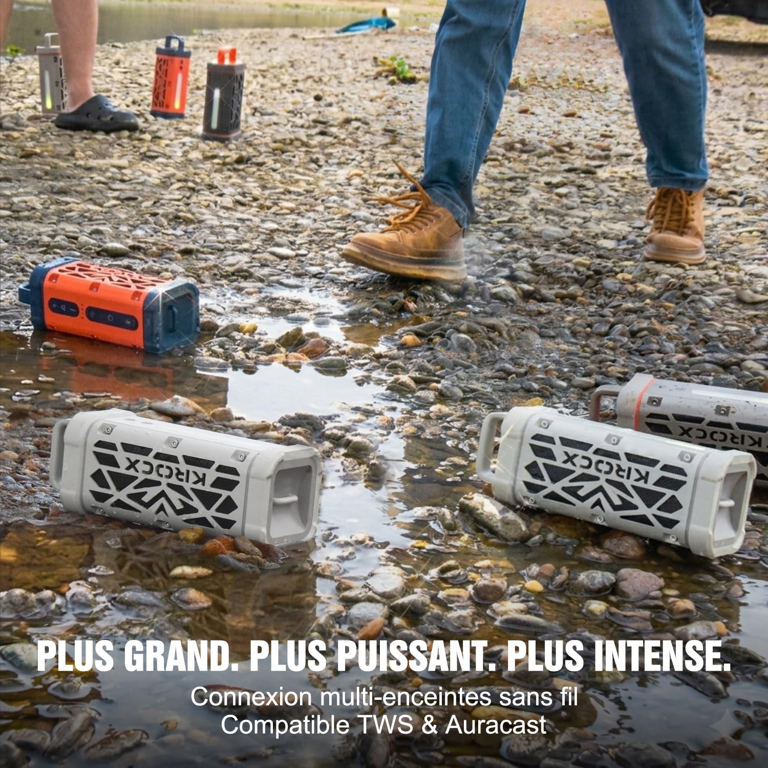 TRAVOR Enceinte Bluetooth en Aluminium Robuste et Magnétique, 45W Bass Boost, IP68 Étanche et Antichoc, Jusqu’à 25 h d’Autonomie, pour Camping-Car, Vanlife, Voyage et Aventures en Plein Air