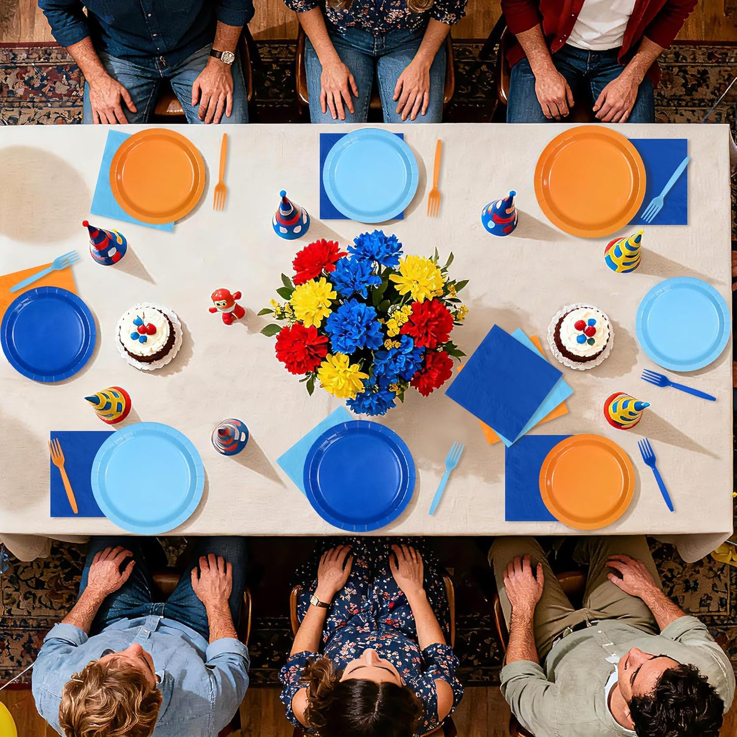 96Pcs Blue Theme Dog Birthday Party Decorations Blue Orange Dog Birthday Plates and Napkins Tableware Set Orange and Light Navy Blue Decoration for Boys Girls Cartoon Bday Party Supplies Serves 24 - Image 5