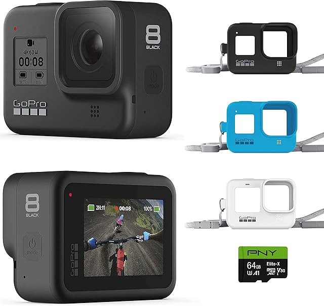 GoPro HERO8 Black + Lanyard + 64 GB SD Card - E-Commerce Packaging - Waterproof Digital Action Camera with Touch Screen 4K HD Video 12MP Photos Live Streaming Stabilization