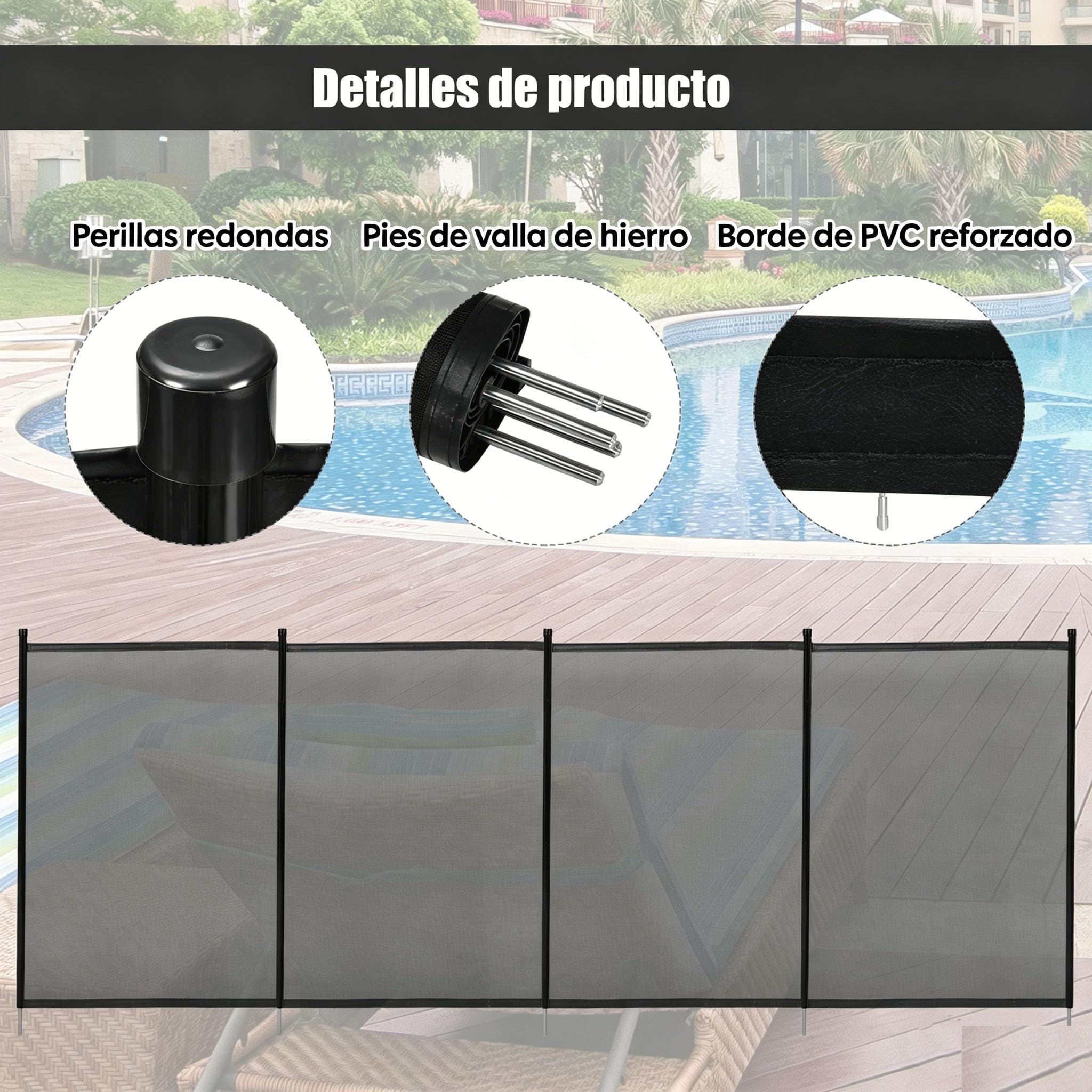 COSTWAY Valla para Piscina, 360x125cm, 4 Piezas, Vallas de Seguridad para Piscina, Marco Aluminio y Tejido Teslin, 340 g/m², con Protección UV, Vallas Piscinas Seguridad para Niños y Mascotas (1)