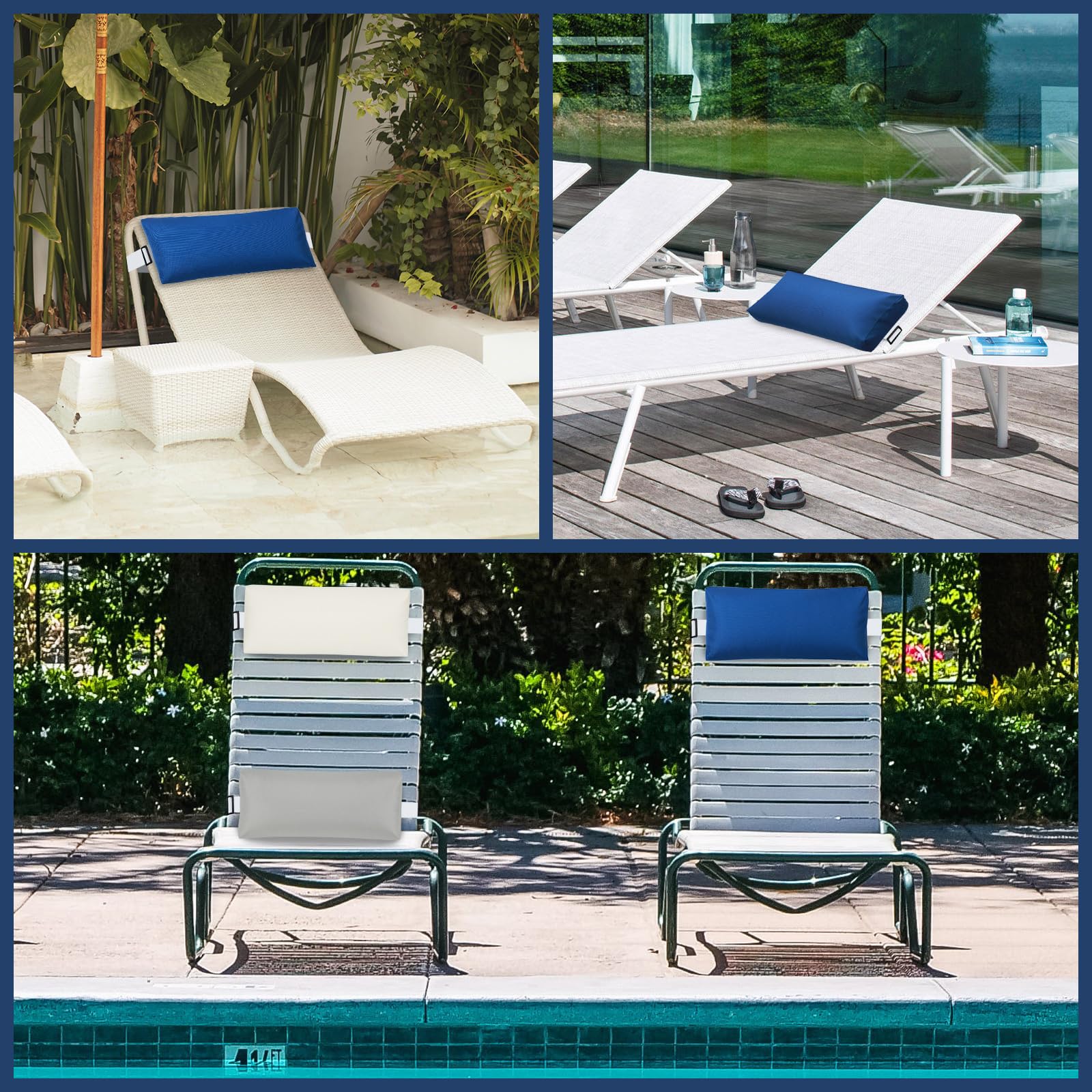 Almohada reposacabezas para tumbona de piscina, almohadas de descanso para piscina al aire libre con banda elástica para sillas reclinables y sillas de patio de piscina, almohada de apoyo