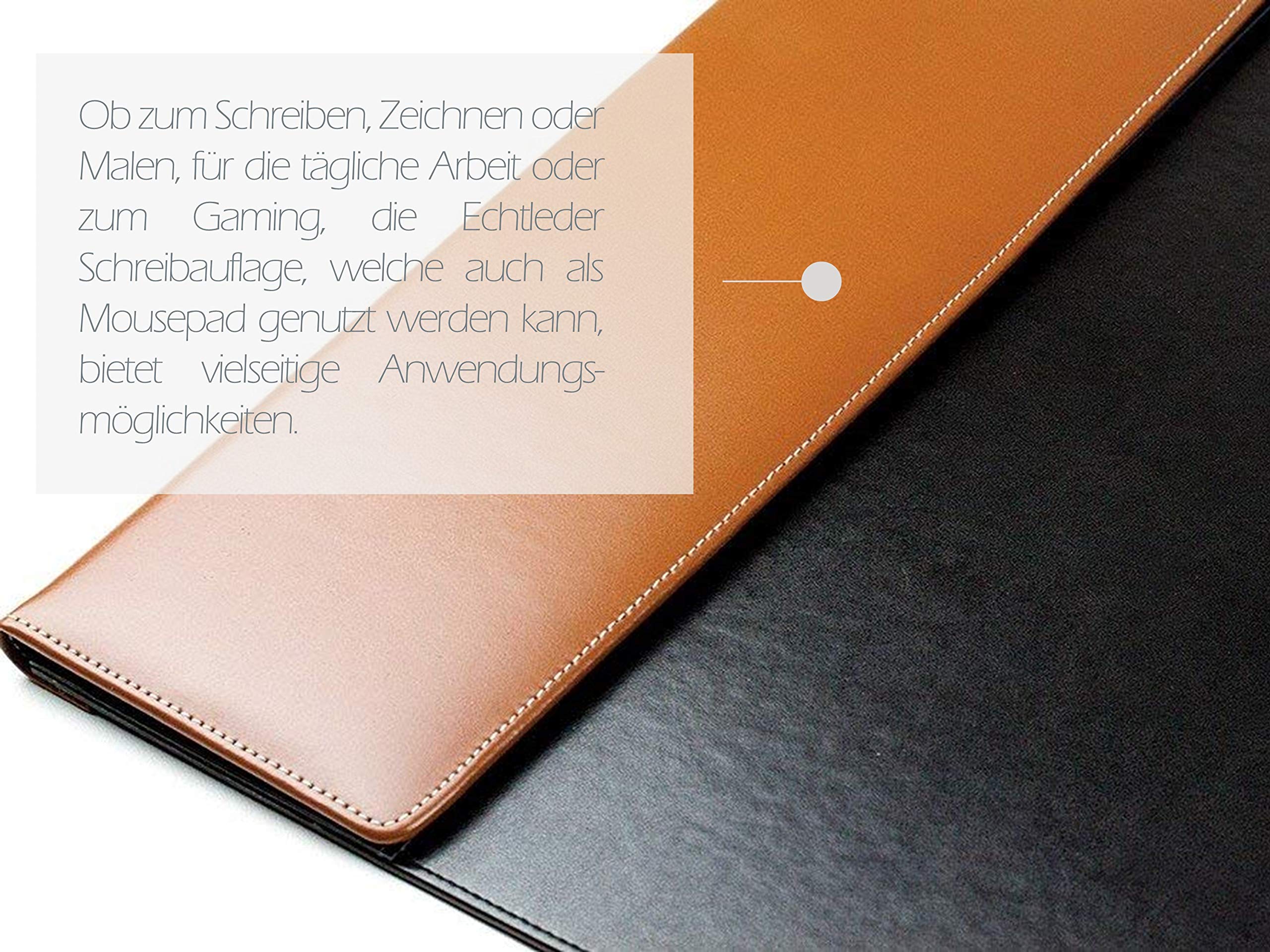 DELMON VARONE - Personalisierbare Schreibtischunterlage mit Klappleiste inkl. Block und Kalender 2026/2027, Cambridge Top Grain Leder schwarz/braun Rutschfeste Schreibunterlage abwaschbar 66x43 cm