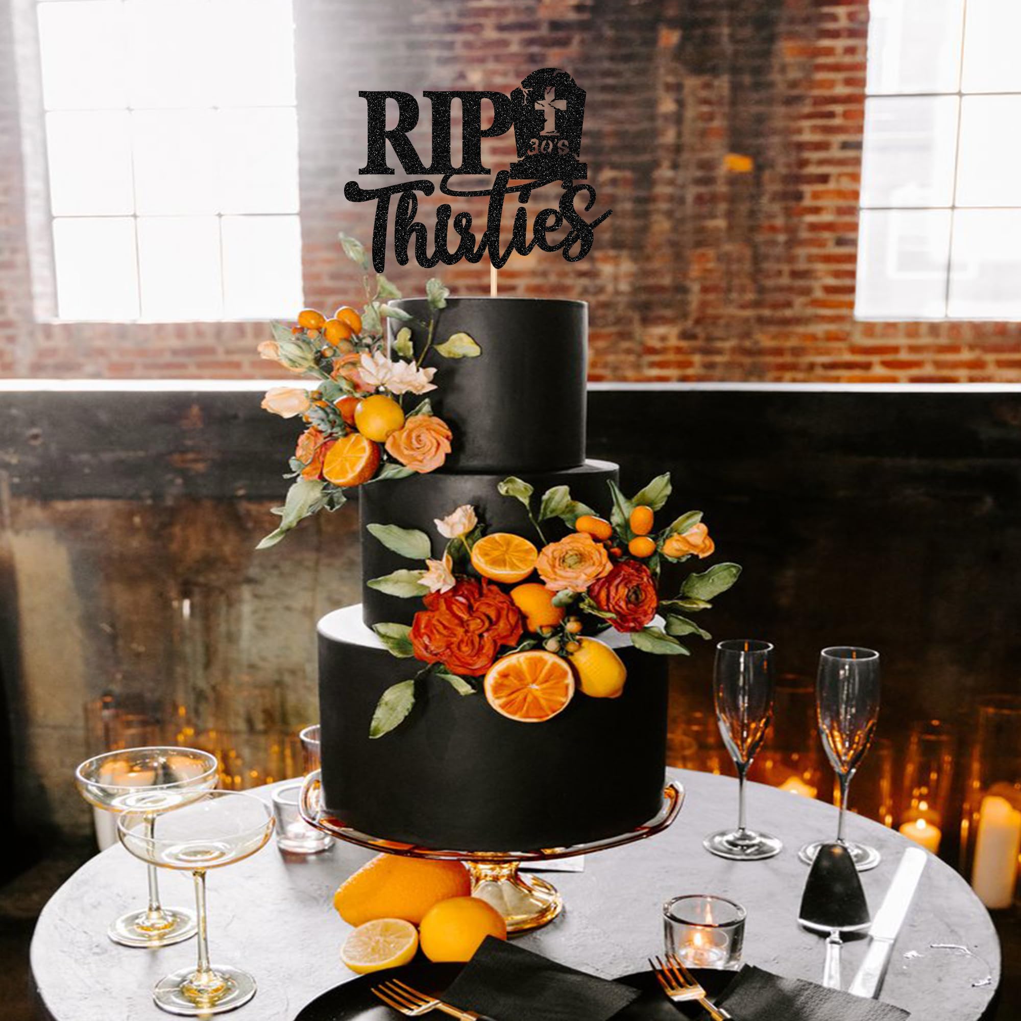 Death To My Thirties Cake Topper - Black Glitter 40th Birthday Decorations