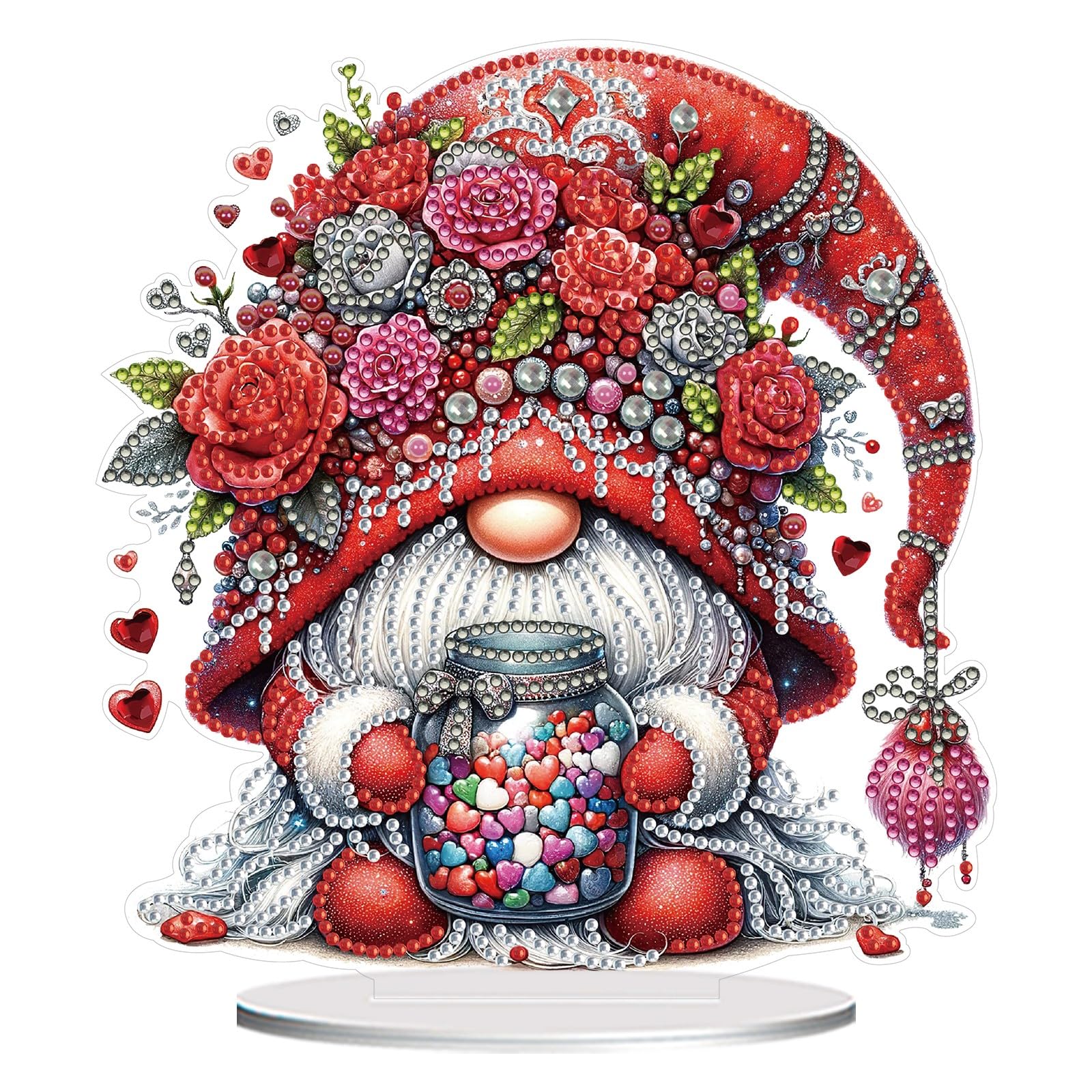 5D Diamond Art Tabletop Gnome Ornaments Kit – DIY Valentine’s Day Special Shaped Crystal Diamond Art Painting Desk Placement Ornament for Home Decor