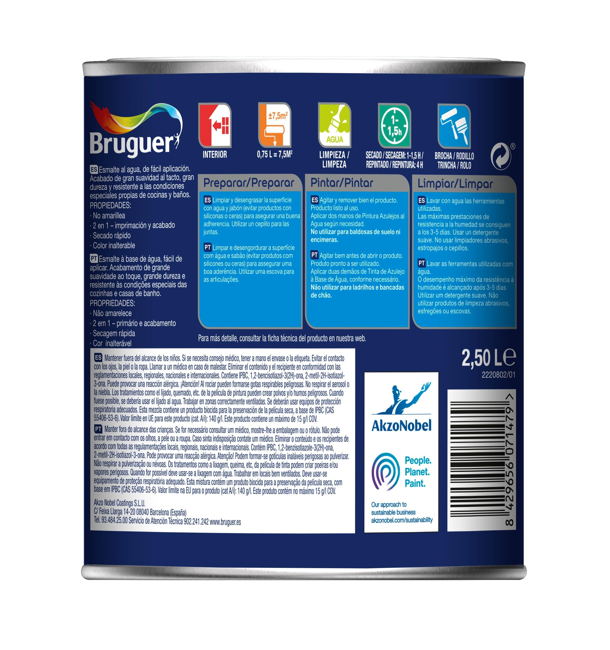 BRUGUER Esmalte Azulejos al Agua Satinado Blanco 2,5L