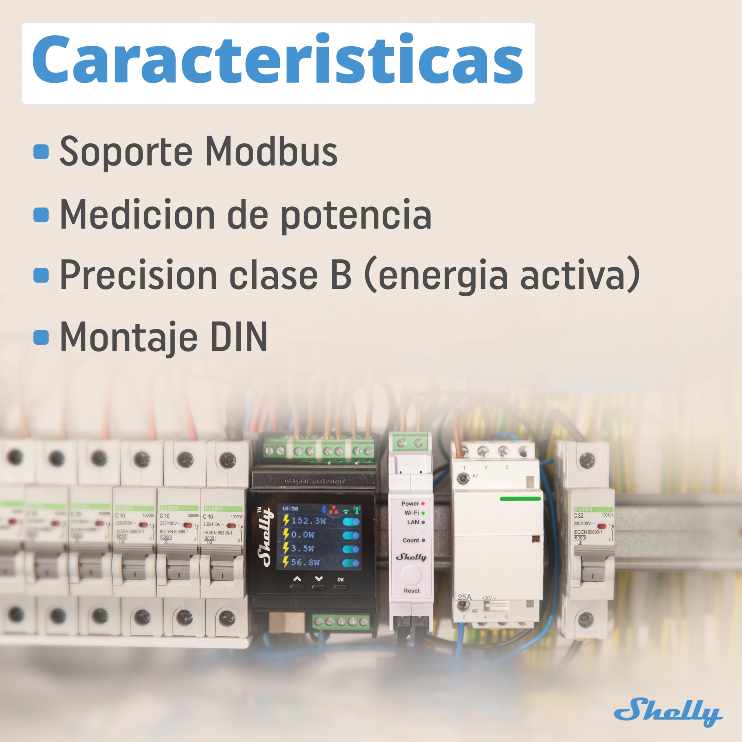 Shelly Pro EM 50A – Medidor Eléctrico Monofásico en riel DIN, 2 Canales, LAN y Wi-Fi, con Pinzas Amperimétricas, Interruptor Integrado, Monitoreo energía solar, App iOS, Android