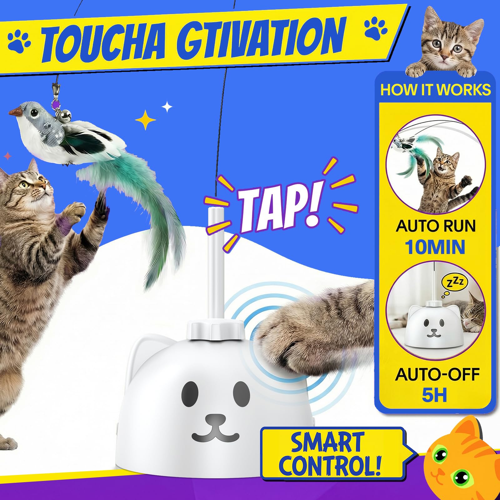 Interactive Cat Toys for Indoor Cats - Automatic Flying Bird Feather Toy, USB Rechargeable Electric Cat Teaser with Sticky Suction Base, Smart Motion Activated Self-Play Enrichment Toy for Bored Cats - image 6