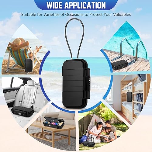 Miniatura 7 de Caja de seguridad portátil de viaje con combinación de 4 dígitos, mini caja de seguridad antirrobo, caja de seguridad para playa, impermeable,