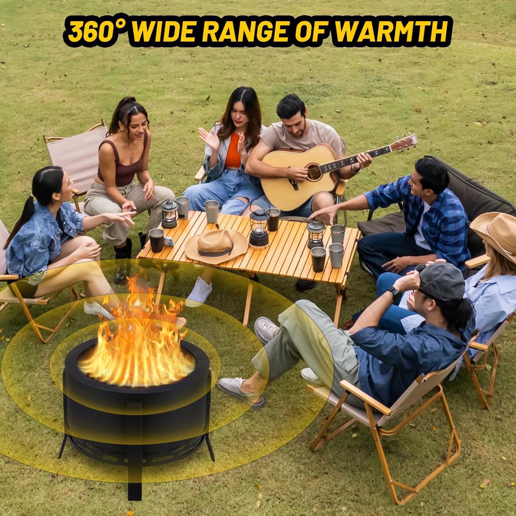 Feuerschale, Ø66cm Feuerkorb mit Staubbeutel, Groß Feuertonne für den Garten mit Schürhaken, Solide und Stabil, Holz & Kohle Feuerstelle inkl Abnehmbare Aschepfanne für Outdoor BBQ Heizung 66x66x51cm