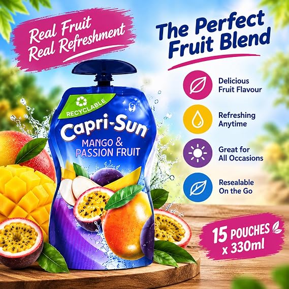 Mango & Passion Fruit Juice Drink 15 x 330ml Resealable Pouches