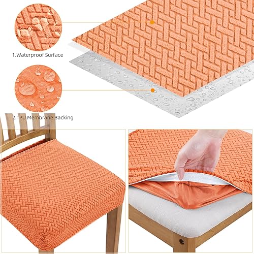 Miniatura 10 de Fundas elásticas de jacquard para sillas de comedor, 4 fundas de asiento de silla, lavables, fundas para sillas de comedor (chocolate, 4)