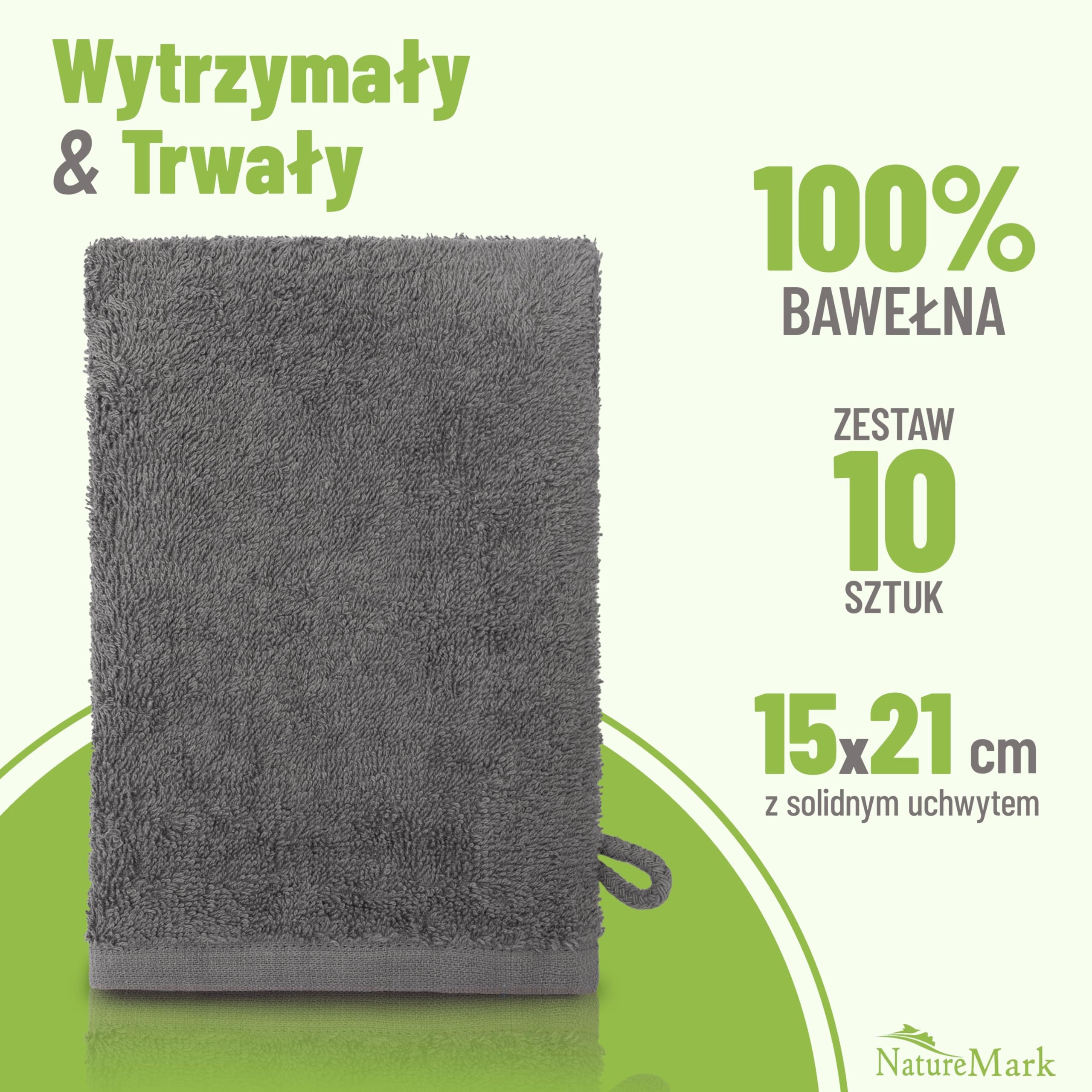 NatureMark – Zestaw 10 rękawic kąpielowych z miękkiej frotte, 100% bawełna, certyfikat Öko-Tex, kolor Antracytowy, rozmiar 15 x 21 cm