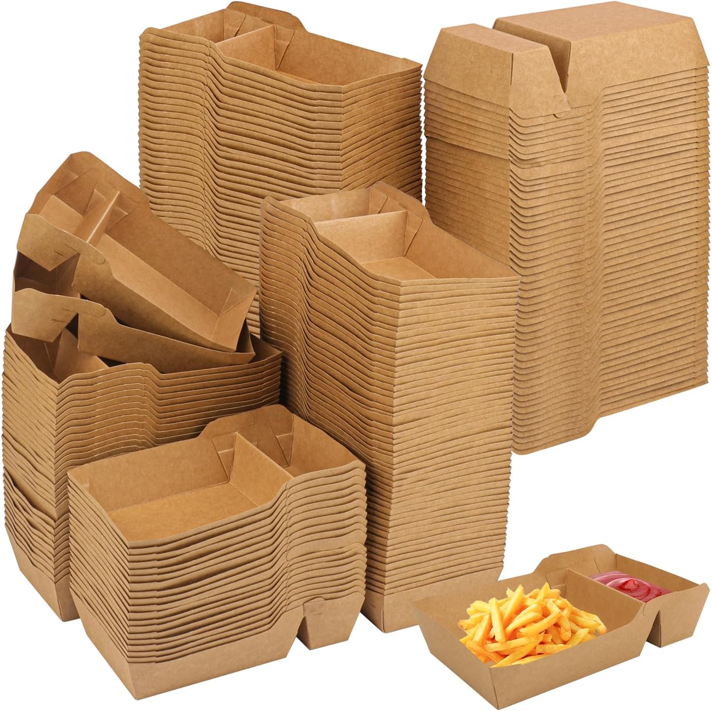 200 Pcs Disposable Kraft Nacho Boat Trays, Two Compartment Disposable Paper Food Trays for Tacos, Hot Dogs, and Snacks, Perfect for Parties, BBQs, and Festivals