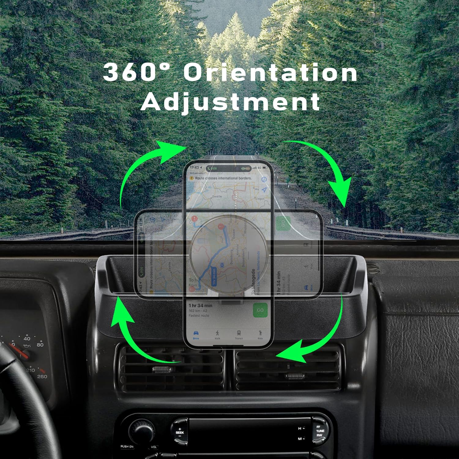 Magnetic Wrangler TJ Phone Mount, Wireless 15W Charger Phone Holder for Wrangler TJ Compatible with TJ 1997-2006, Wrangler TJ Accessory for Car Dashboard
