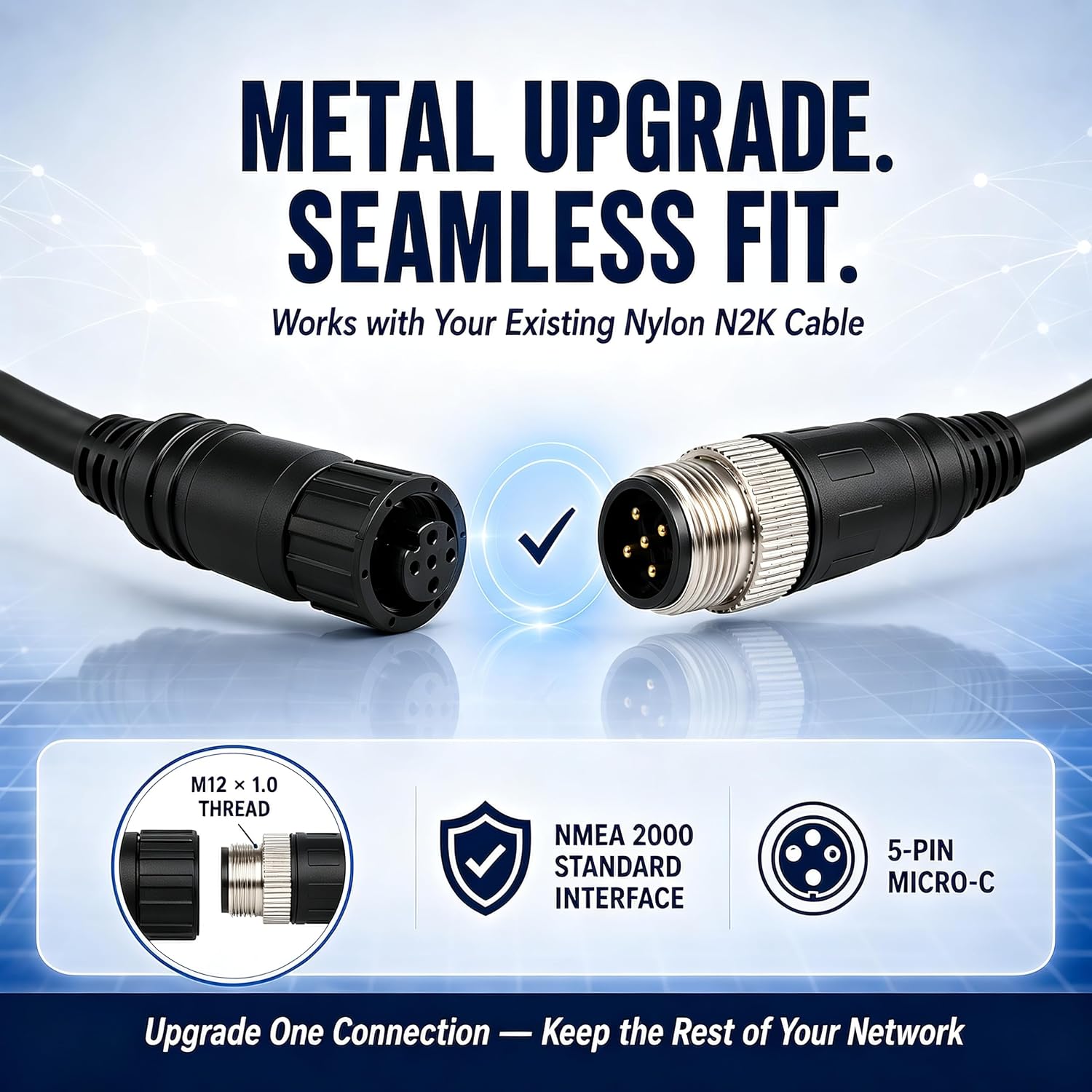 Metal-Shielded NMEA 2000 Marine Network Cable, M12 x 1.0 Micro-C 5-Pin N2K Backbone, Drop or Extension Cable, IP67, Compatible with Garmin, Lowrance, Simrad, B&G and Navico (6.6ft（2m）)