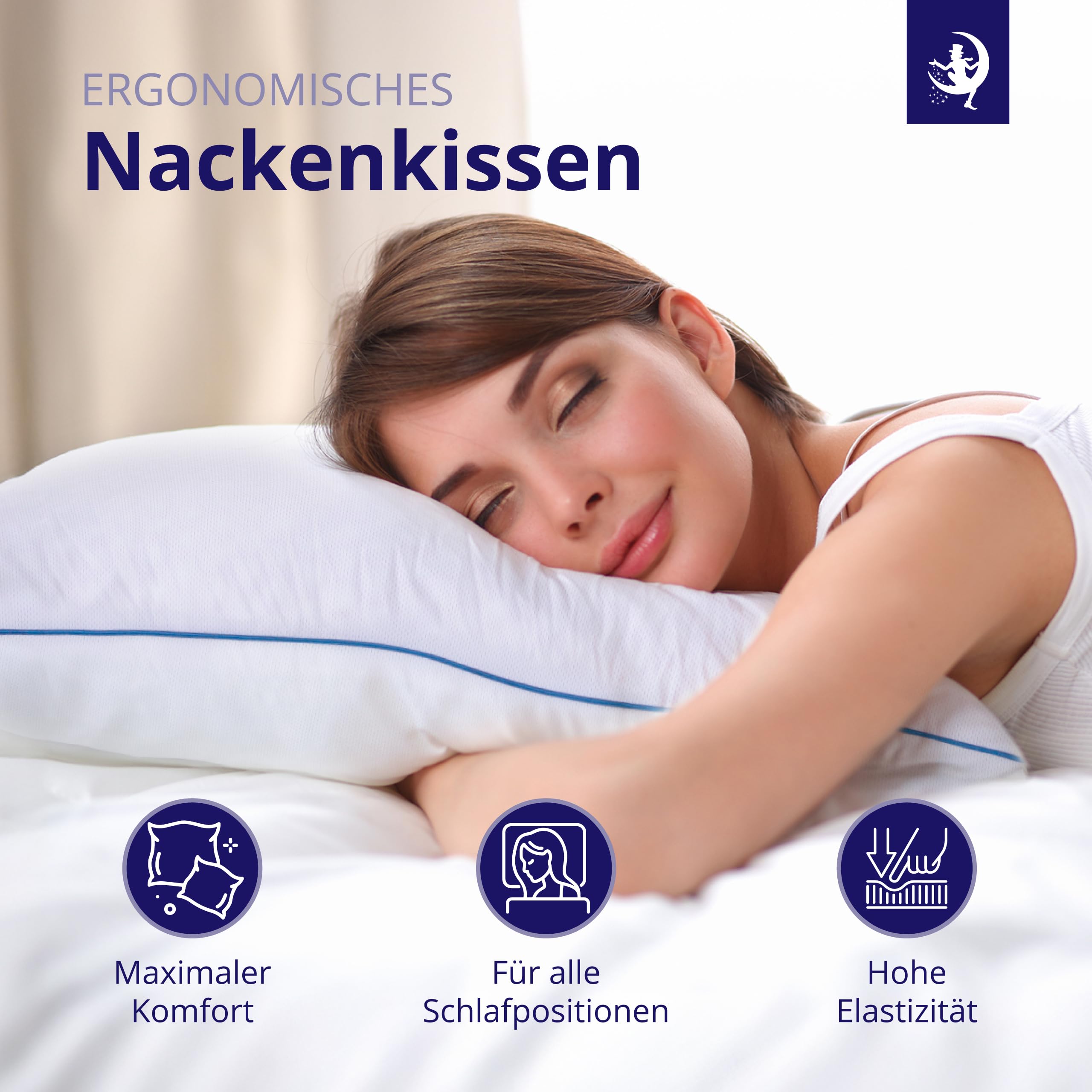 Mister Sandman Kopfkissen 40x80 cm – Ergonomisches Memory-Foam-Kissen für Seiten-, Rücken- und Bauchschläfer, Nackenstützkissen für erholsamen Schlaf, atmungsaktiv & waschbar
