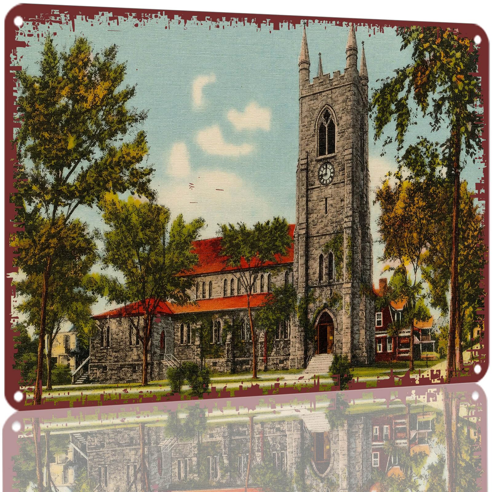 Kwqdozf As Pic Vintage 8X12 Inch Aluminum Tin Sign Retro Church Landscape Print Wall Decor