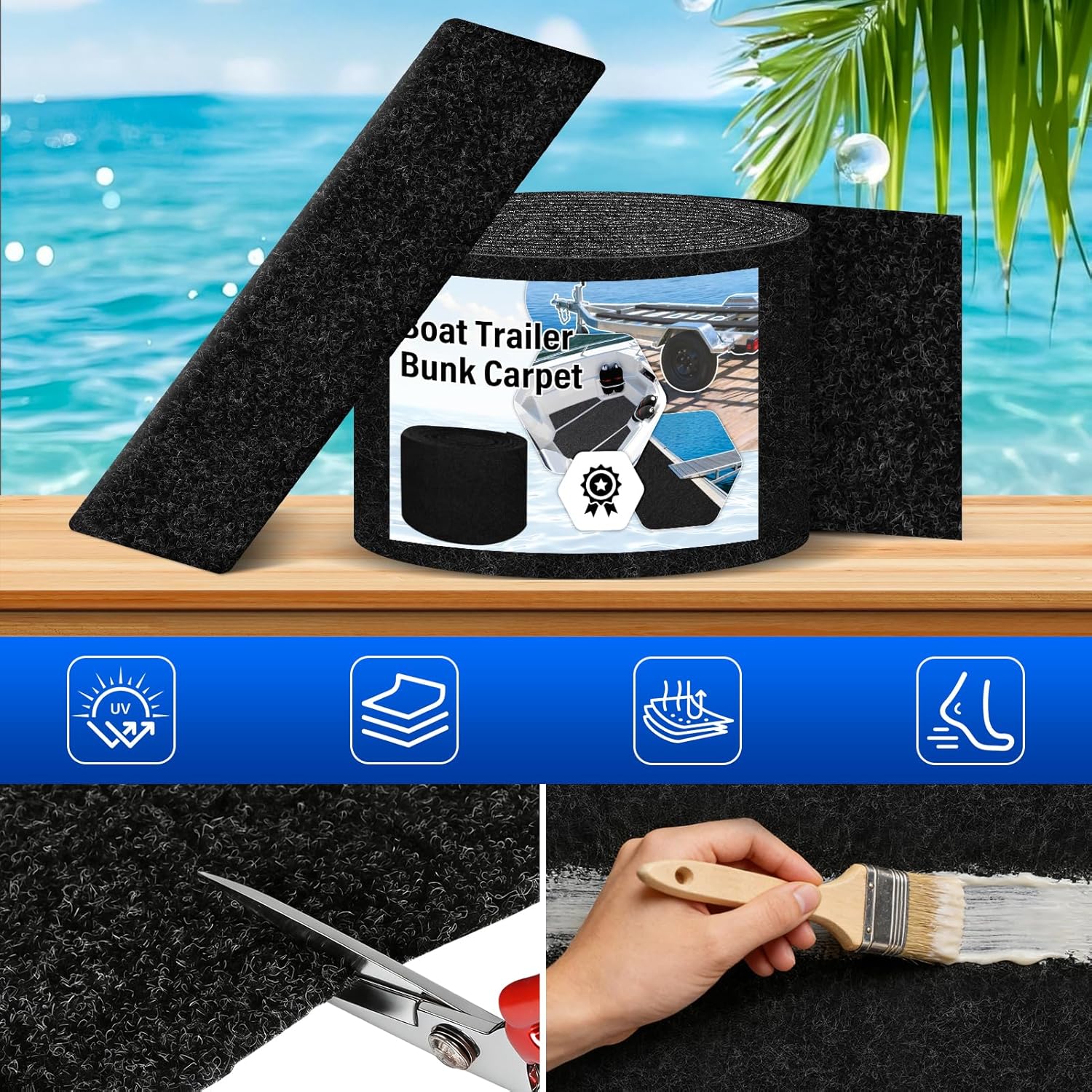 12inch X 100FT Boat Trailer Bunk Carpet,25OZ Extra Thick & Marine Carpet Black Padding Polyester Boat Trailer Bunks Replacement Pad,Bunker Material Covers-Premium Grade Quality