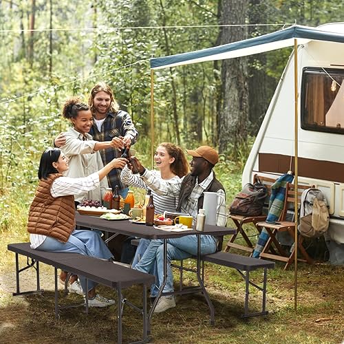 Miniatura 5 de VINGLI Mesa plegable de plástico de 6 pies, mesa larga portátil para uso en interiores y exteriores, rectangular con asa de transporte, mesa de