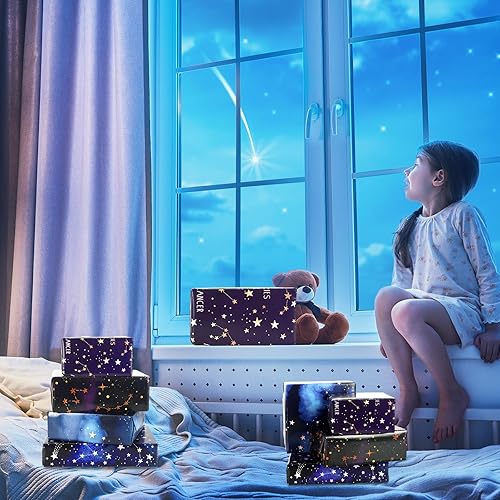 Miniatura 6 de AnyDesign - 12 hojas de papel de regalo de galaxia, papel de regalo de constelación, plegado a granel, plano, azul, morado, cielo estrellado, papel