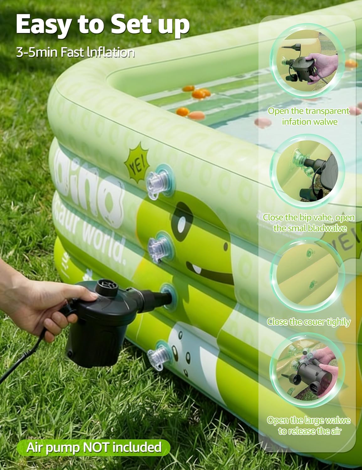 120" Large Inflatable Pool with Removable Canopy, 4-Layer Blow Up Pool (Stronger Than 3-Layer), 0.32mm Heavy Duty PVC, Family Durable Swimming Pool for Adults Kids Pets Backyard Summer Green