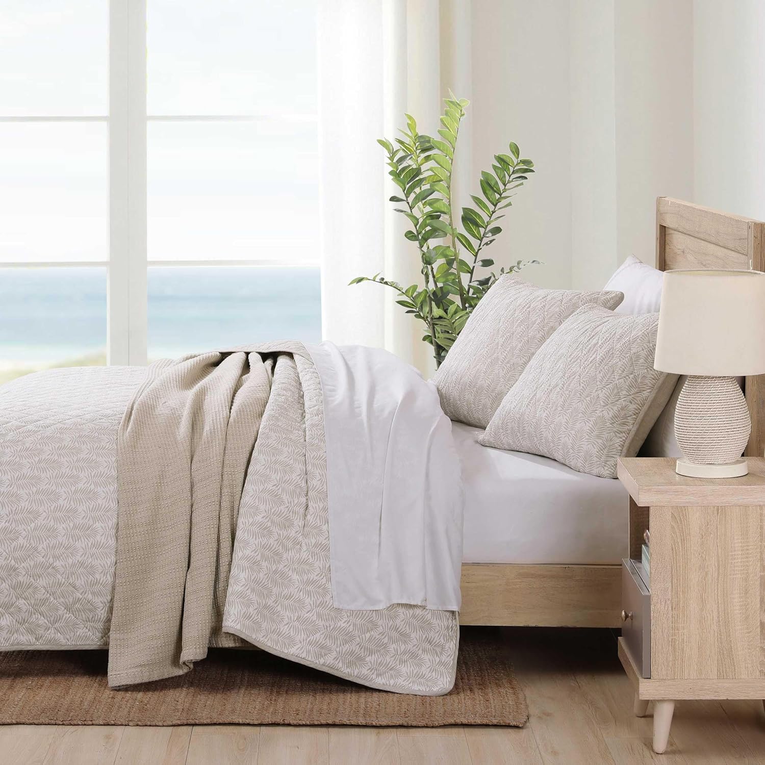 Tommy Bahama - King Quilt Set, Reversible Cotton Bedding with Matching Shams, Tropical Frond Leaf Inspired Bedding Set (Bahama Fronds Khaki, King)