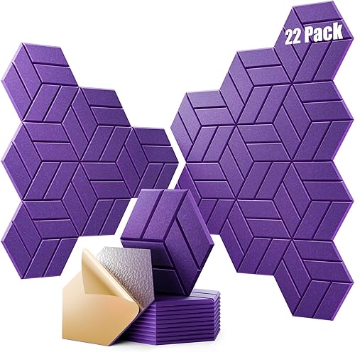 Miniatura 54 de 12 paneles acústicos autoadhesivos, paneles de espuma a prueba de sonido de 12 x 10 x 0.4 pulgadas para paredes, paneles de pared hexagonales