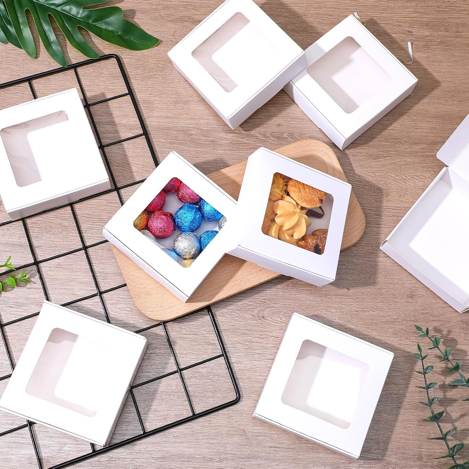 AojSup 60 Pcs White Cookie Boxes With Window 4.3 x 4.1 x 1.2 Inch Candy Packaging, Small Gift Boxes, Soap holder, Mini Treat Packaging for Bakery Chocolate Jewelry Display(White) image 4
