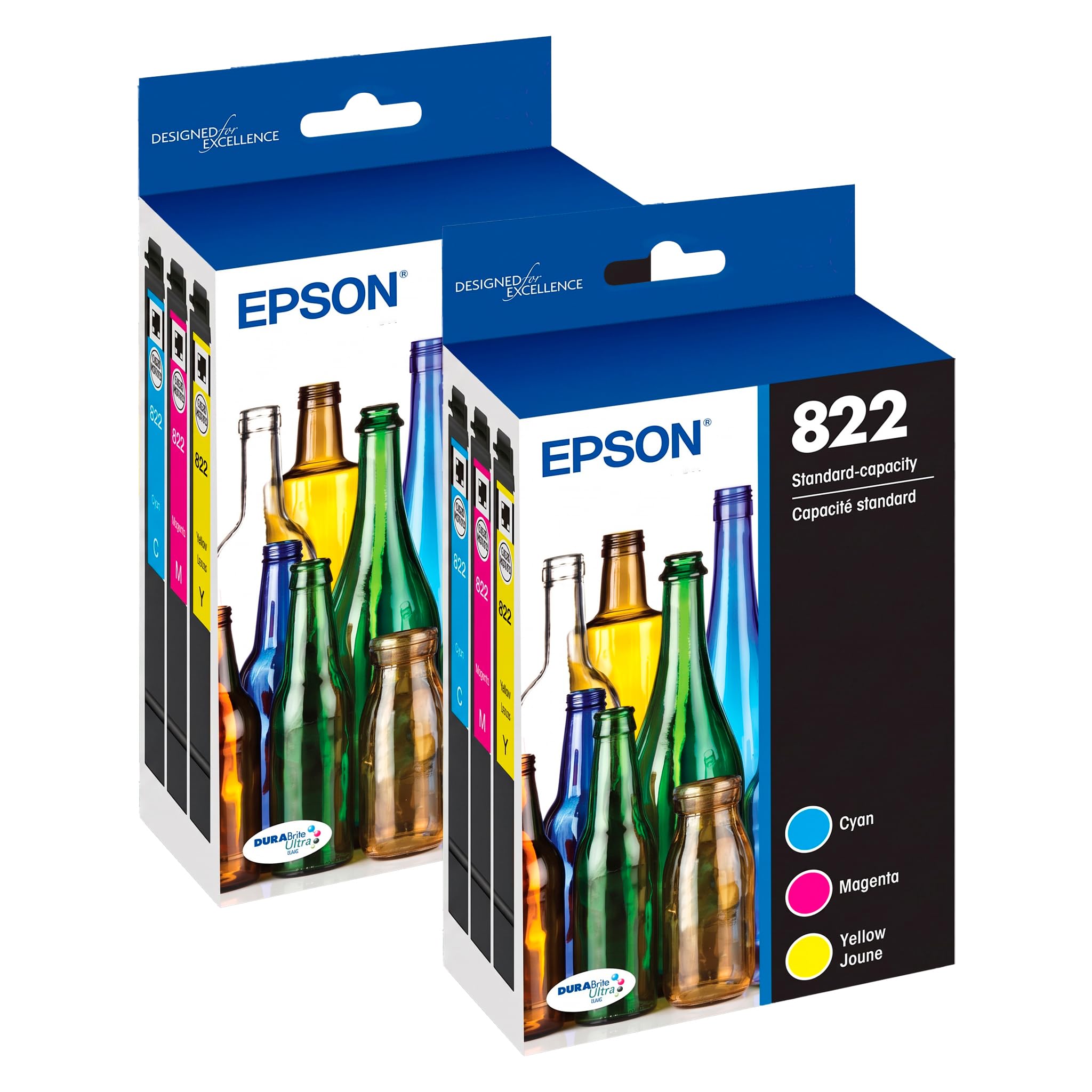 Epson 822 DURABrite Ultra Ink Standard Capacity Color Cartridge Combo Pack (T822520-S) Works with Workforce Pro WF-3820,3823,4820,4830,4833,4834,(Pack of 2)