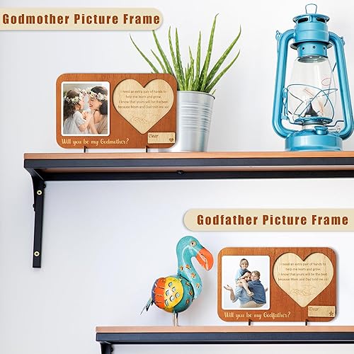 Miniatura 3 de Marco de fotos de regalo de propuesta de padrinos, serás mi madrina padrino ideas de regalo de ahijado, juego de 2 marcos de fotos de madera para