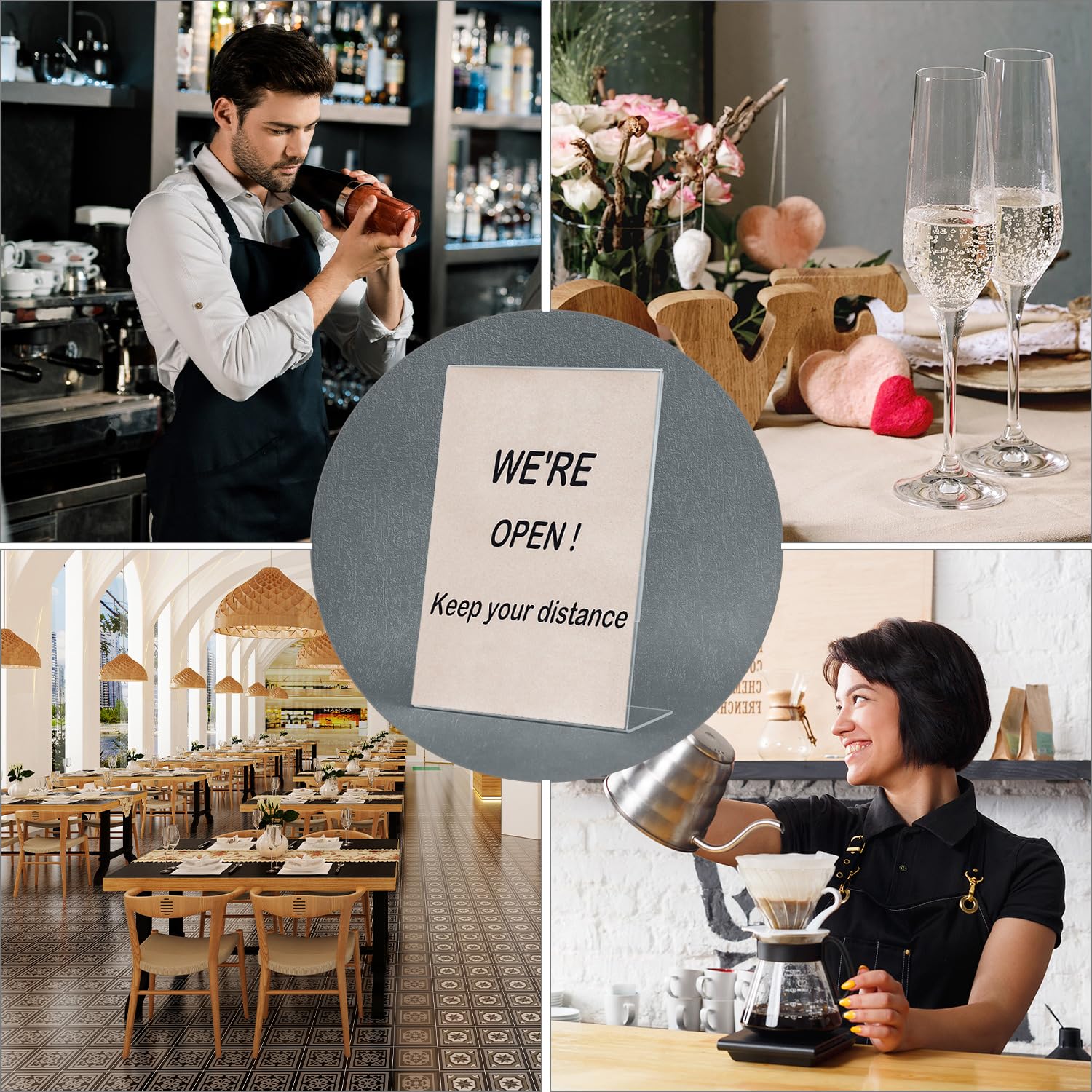QWORK® Set di 6 Espositori da Tavolo A5 in Acrilico, Porta Trasparenti per Menu, Cartelli, Brochure e Volantini