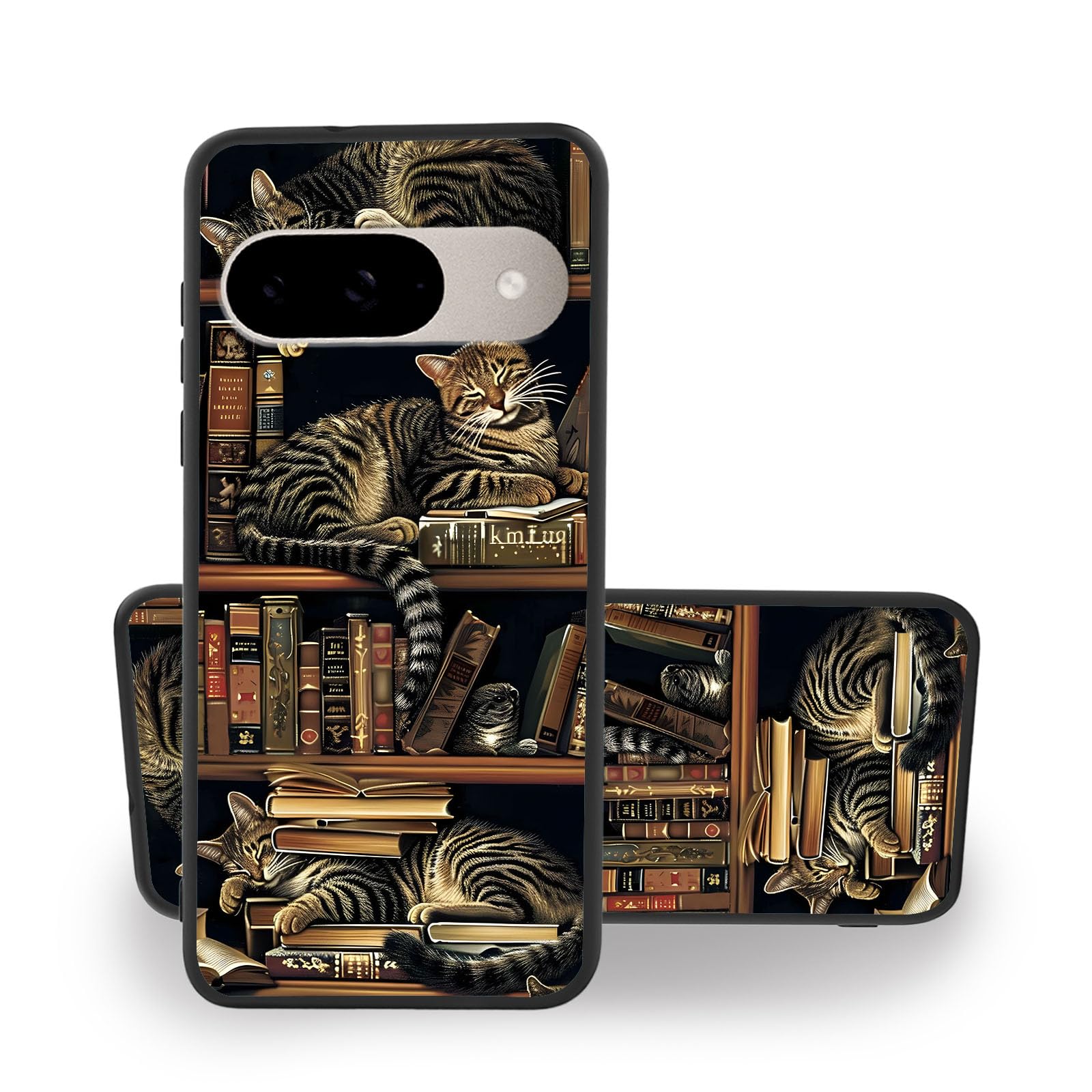 FXIANGWL TPU Case for Google Pixel 9 Case 6.3 Inch, Cat Sleeping on Bookshelves TPU Phone Case Shockproof Grade Drop Protection, Wireless Charging