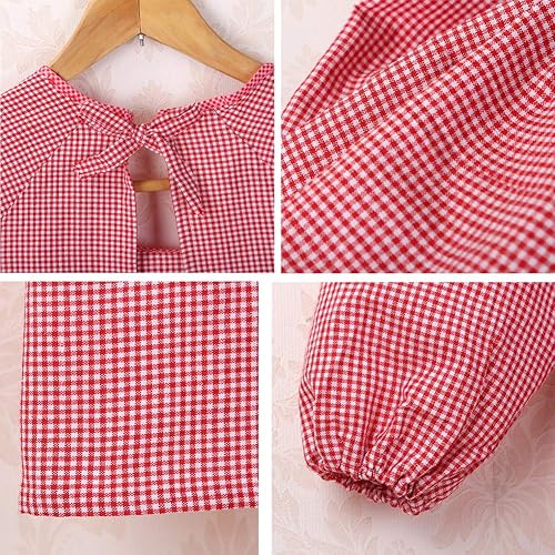 Miniatura 4 de Gieyhm Delantal de manga larga a rayas a cuadros con bolsillos Delantal de cocina impermeable para cocinar y hornear