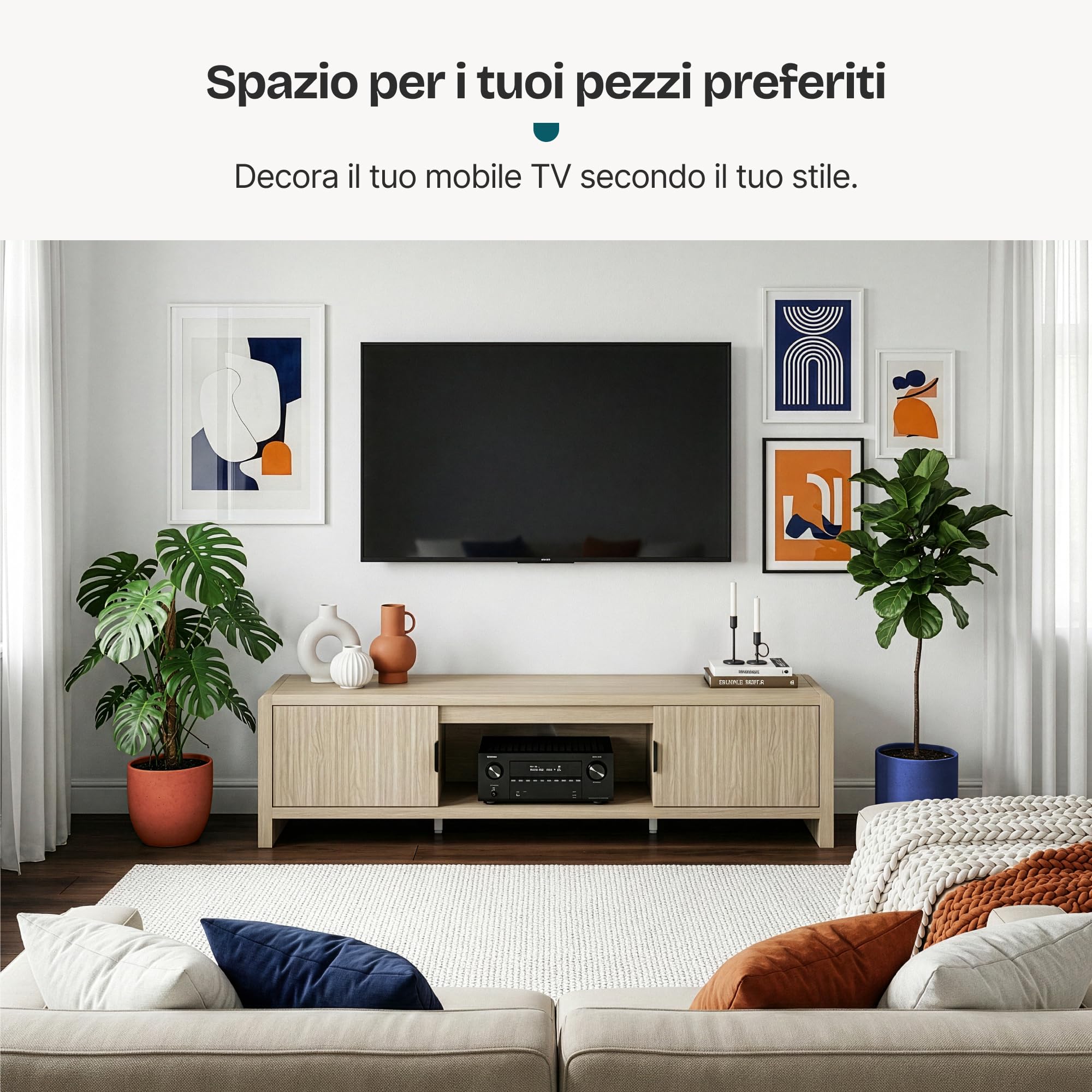 [en.casa] Mobile TV con 2 Ante e Vano Centrale Aperto Tavolino Porta TV con Foro Passacavi Stand Multimediale per Soggiorno Salotto 150x40x40 cm Effetto Rovere