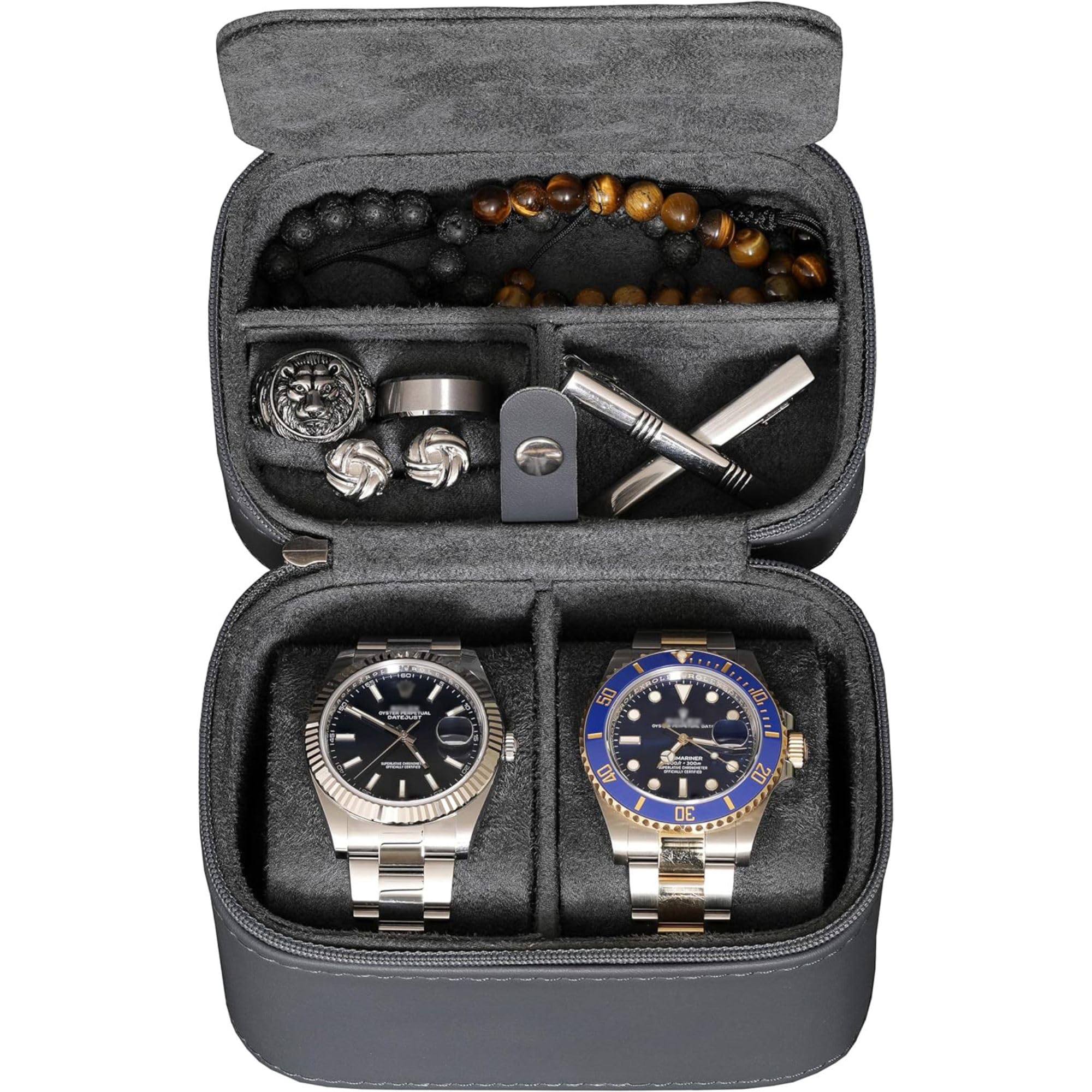 ROTHWELL 2 Watch Travel Case Storage Organizer for 2 Watches | Watch Case for Men and Women | Tough Portable Protection w/Zipper Fits All Wristwatches & Smart Watches Up to 50mm (Carbon)