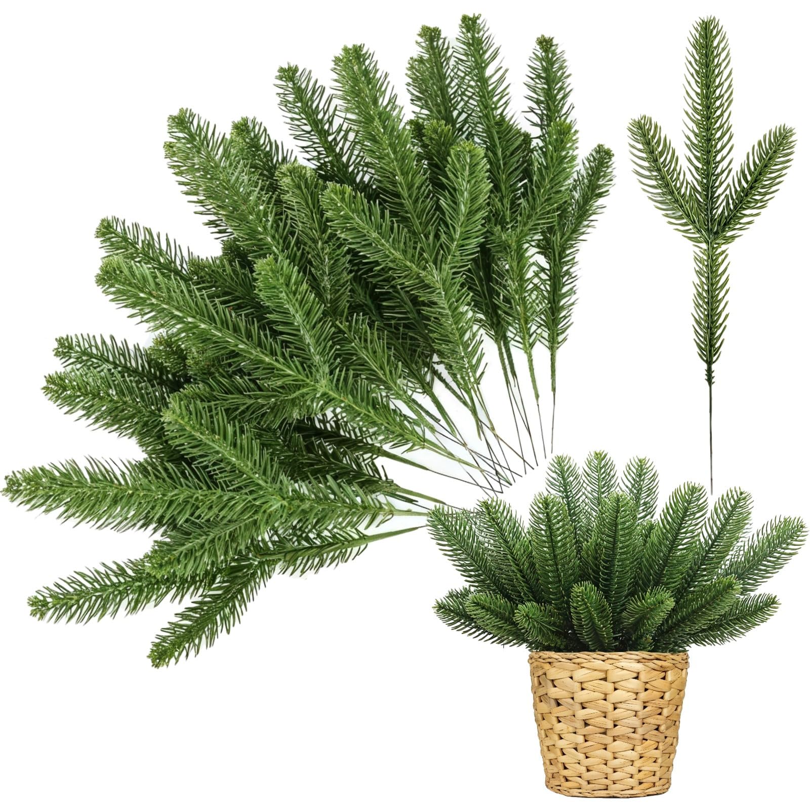Künstliche Tannenzweige 27,9 cm, 160 Stück, flexibler Drahtstiel, Weihnachtsgirlande, Kranz-Dekoration