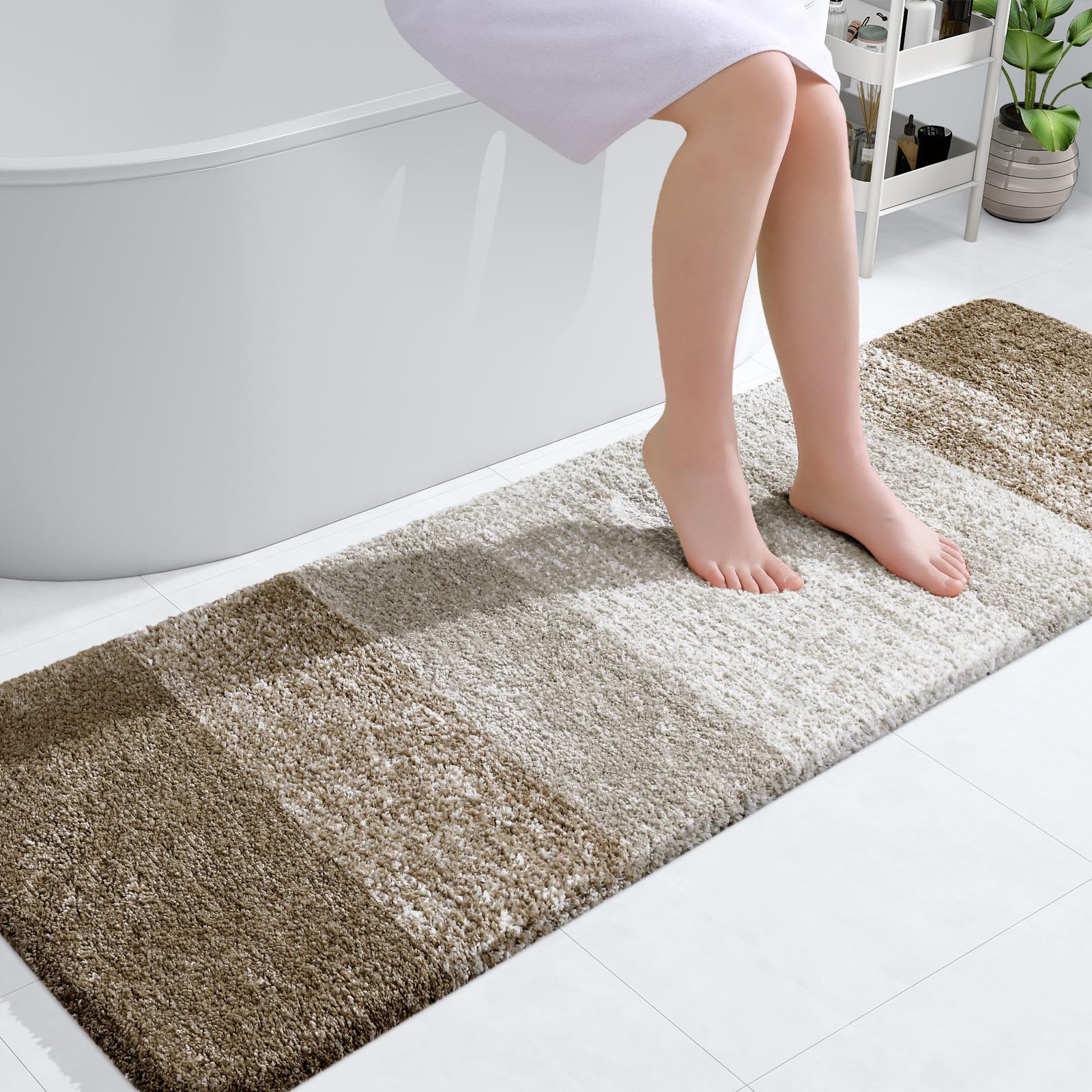 OLANLY Bathroom Runner Rug 59x20, Extra Soft Absorbent Microfiber Bath Rugs | Coffee, Non-Slip Quick-Drying Rubber Backing, Washable Long Bath Mat for Floor, Tub and Shower, Home Decor