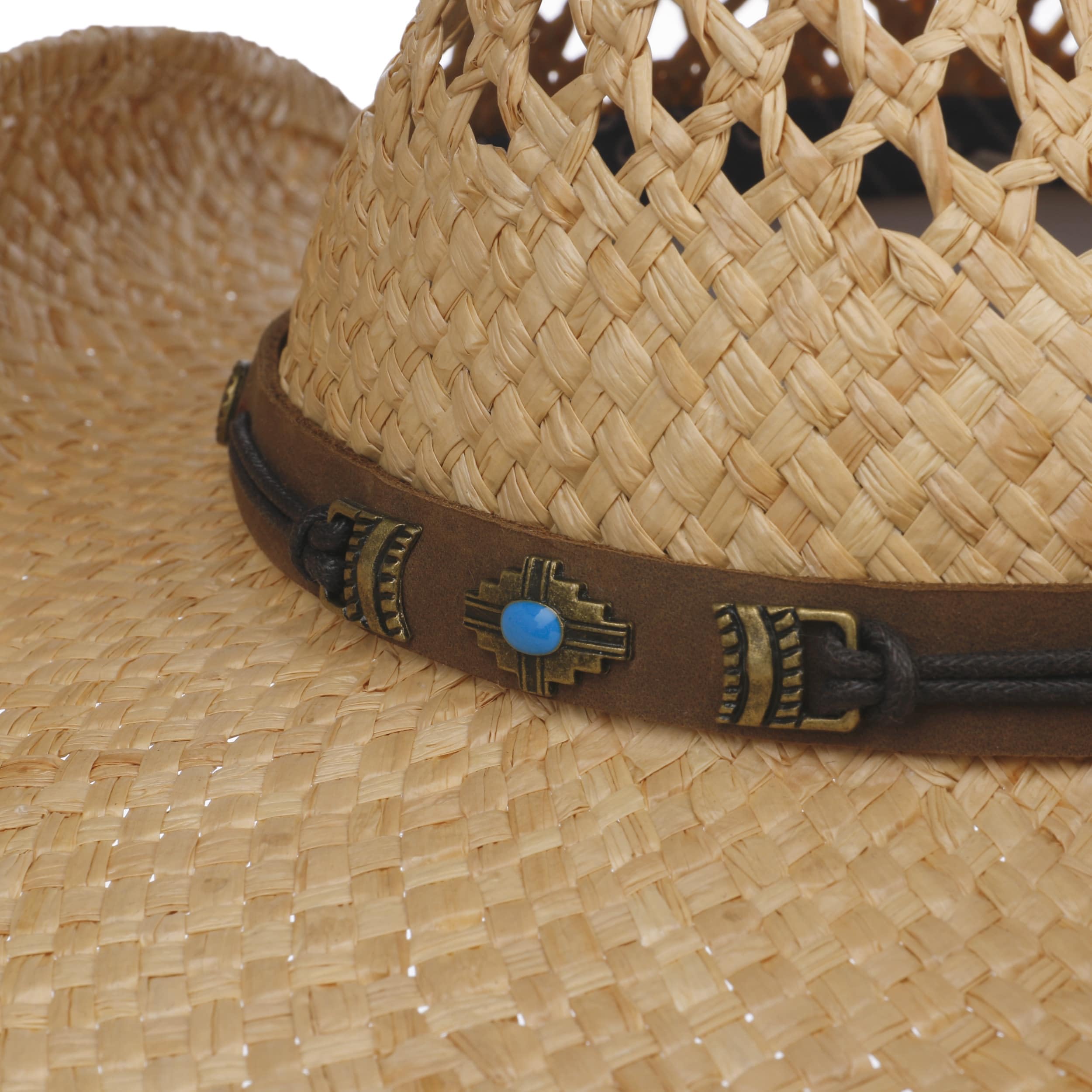 Stetson Rifterson Raffiahut Naturfarbener Westernhut Garniturband Strohhut Geschmücktes Ripsband Herren Frühjahr Sommer