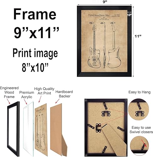 Miniatura 3 de Regalos de guitarra, decoración de sala de música, juego de 8 (8 x 10), arte de pared enmarcado, decoración de estudio de música, regalos únicos