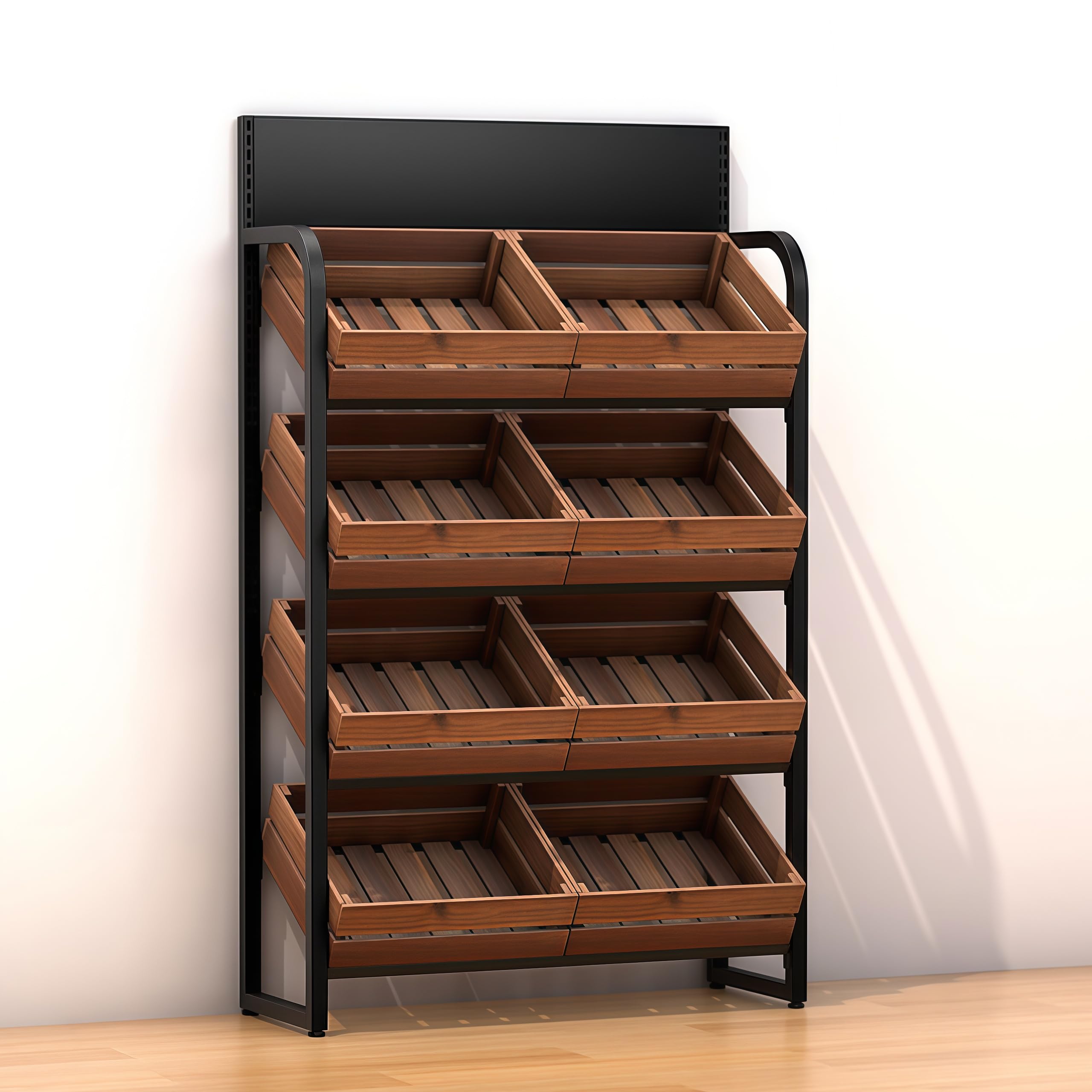 Questo scaffale in Legno per Frutta e Verdura, con Design a 4 Ripiani smontabili, è Un Organizer Ideale per Cucina, Soggiorno e Camera da Letto.