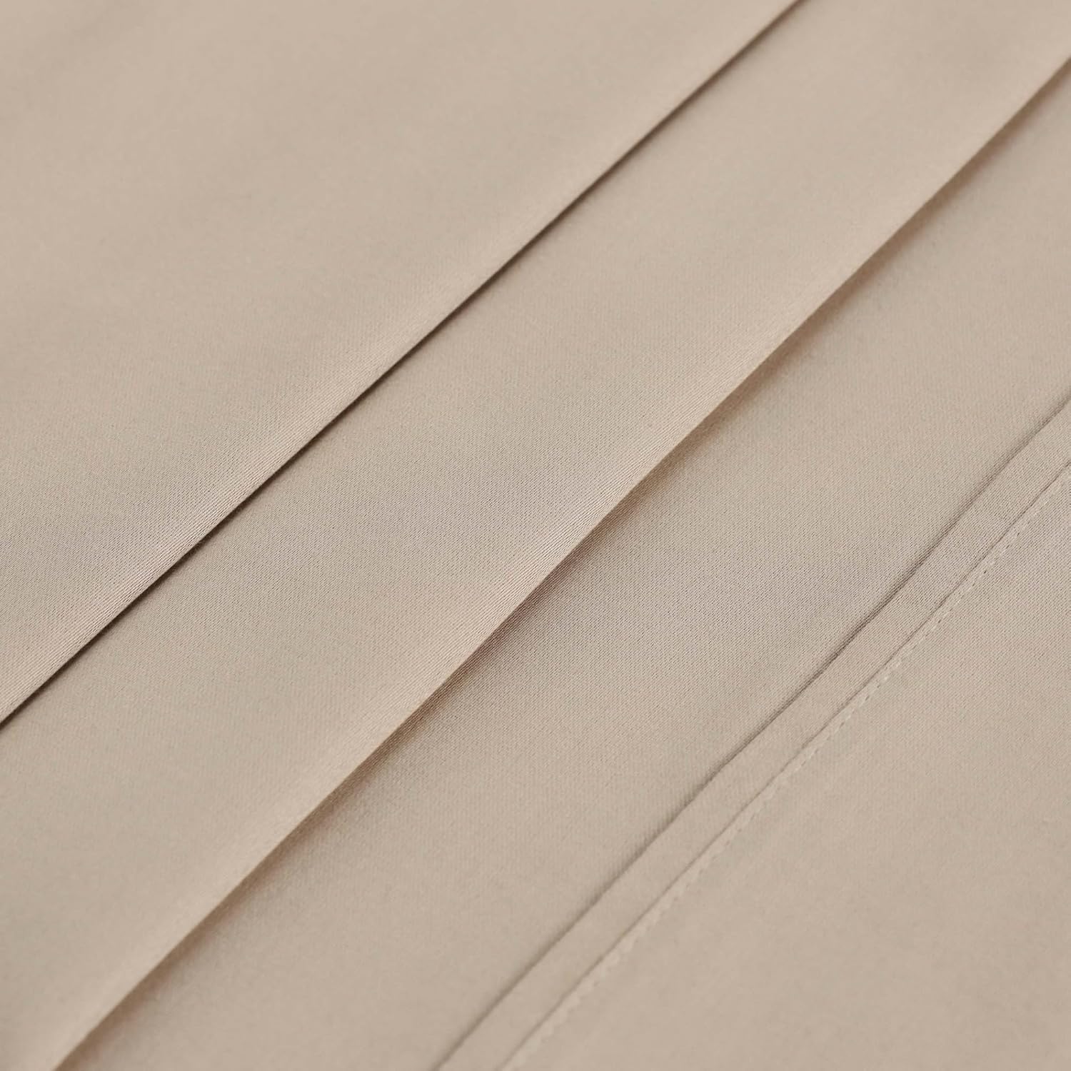 SUPERIOR 300 Thread Count Egyptian Cotton Sheet Set, Solid Bedroom Sheets, Bedding, Essentials, Home Basics, 1 Elastic Deep Pocket Fitted Bed Sheet, 1 Flat Sheet, 1 Pillowcase, Twin XL, Tan image 4