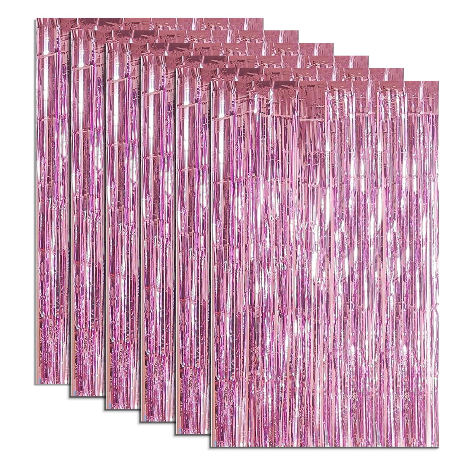 ASelected 6Pcs Pink Tinsel Curtain 1X2M Pink Tinsel Foil Fringe Curtains Streamers Backdrop Fringe Curtains Party Decorations, Curtains Photo Backdrops Streamer Party Supplies For Birthday Wedding Chr