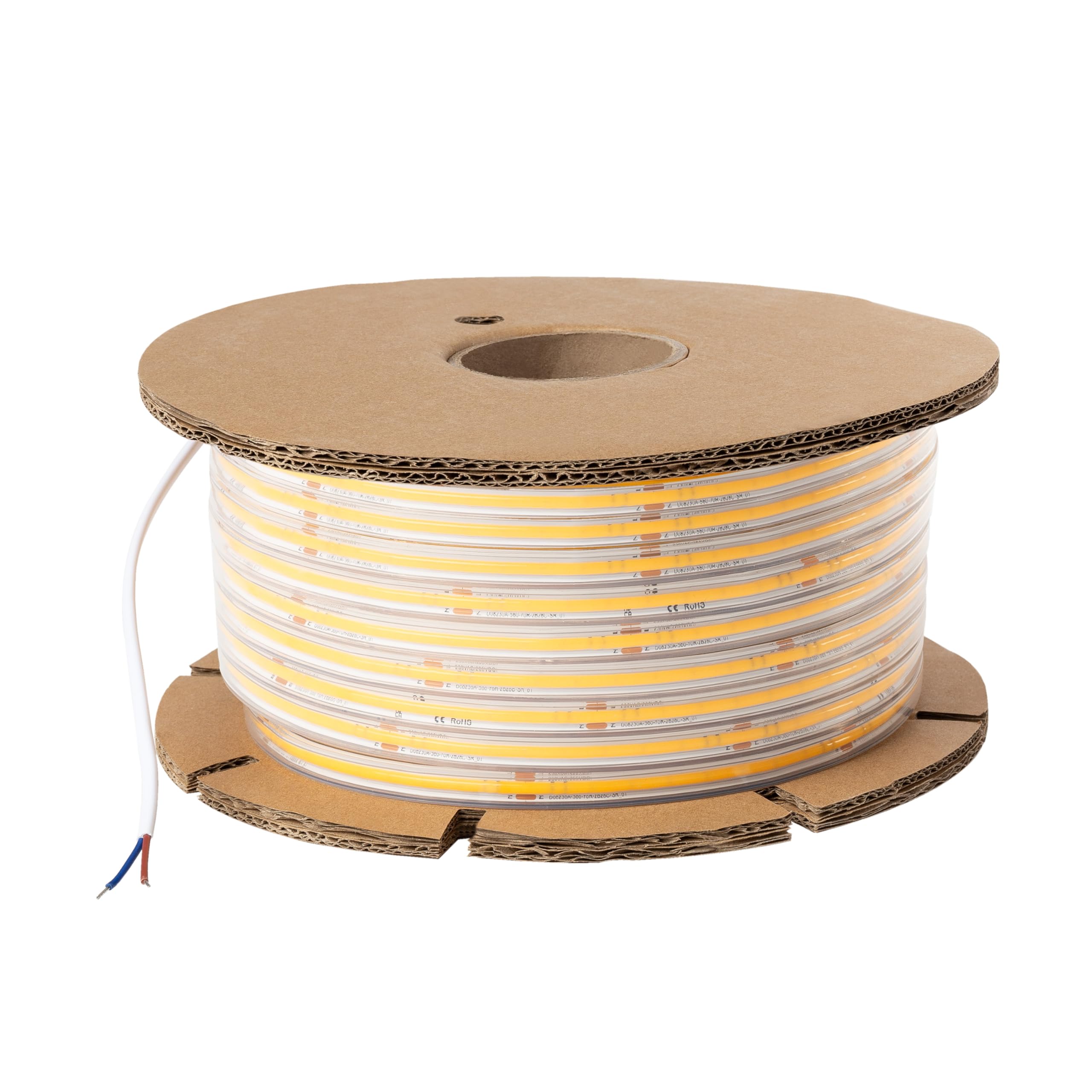 LEDKIA LIGHTING Tira LED COB 220V Regulable TRIAC | Bobina 50 Metros | Luz Súper Cálida 2200K | 320 LED/m | 720 lm/m | CRI ≥90 | Corte Cada 50 cm | IP65 | Iluminación Profesional Continua sin Puntos