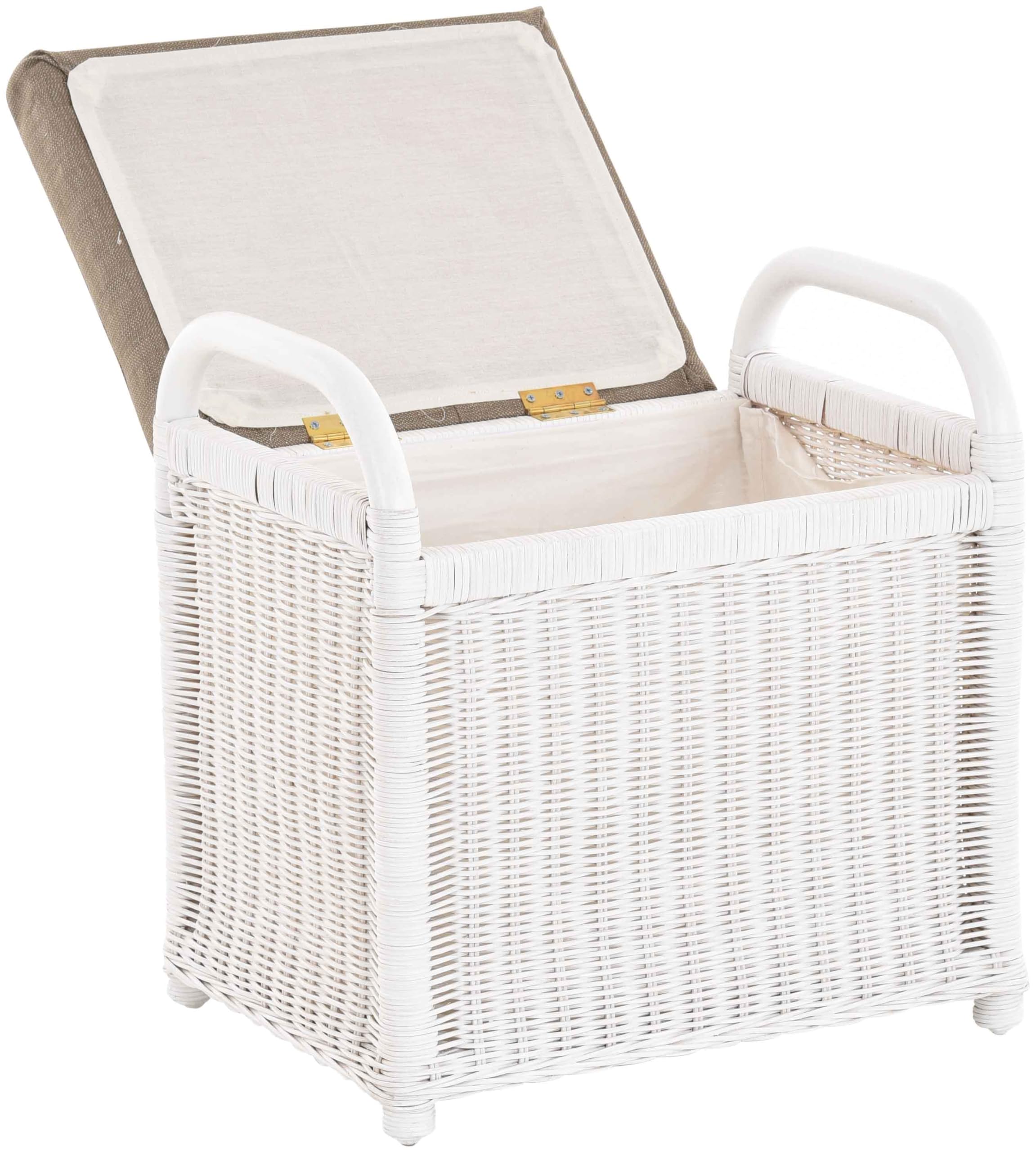Rattan Sitzbank Sitzhocker mit Stauraum Rattanhocker mit Deckel Hocker (Weiß)