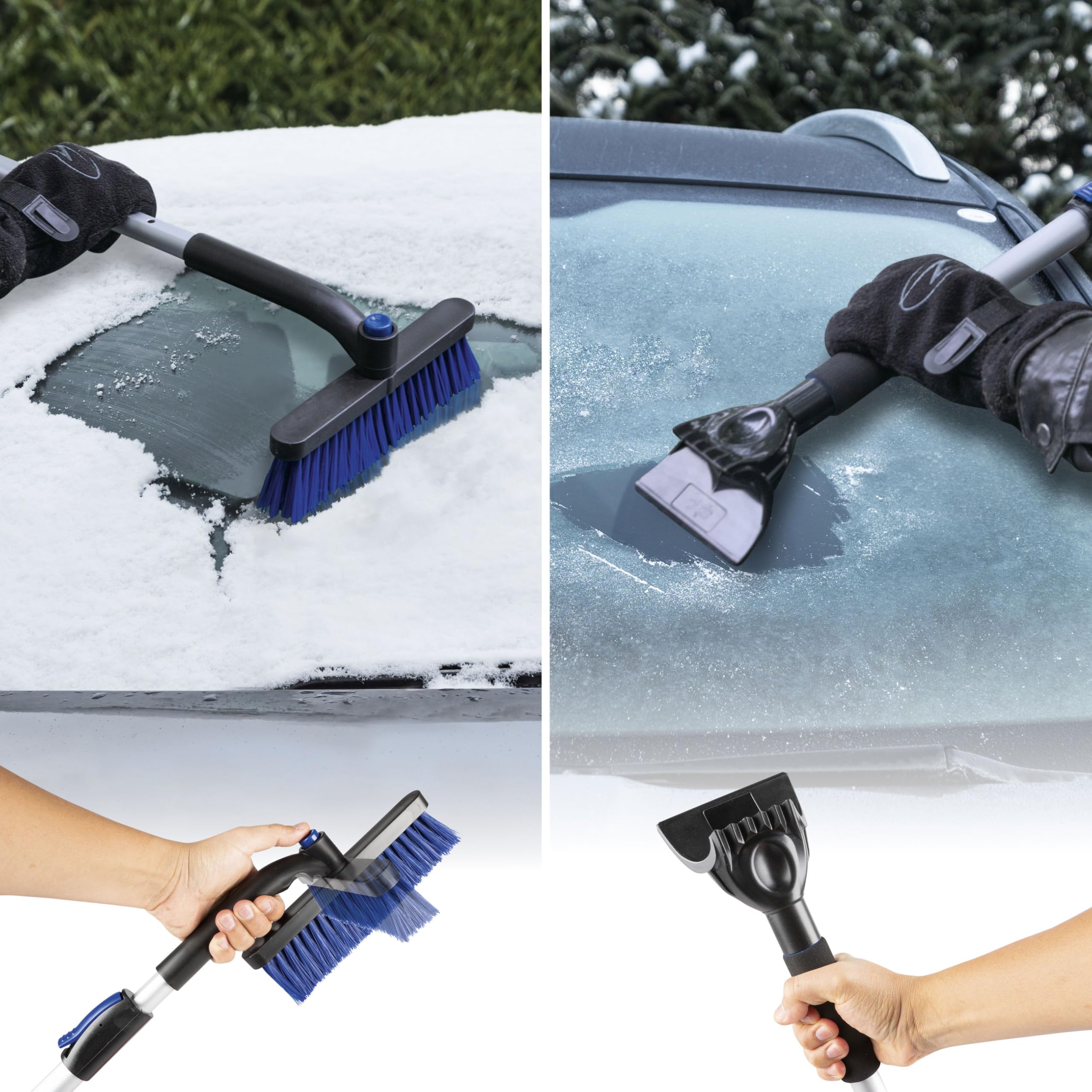 WALSER Rascador de hielo telescópico, rascador de hielo giratorio, raspador de coche extensible 77, 5-100 cm negro/azul