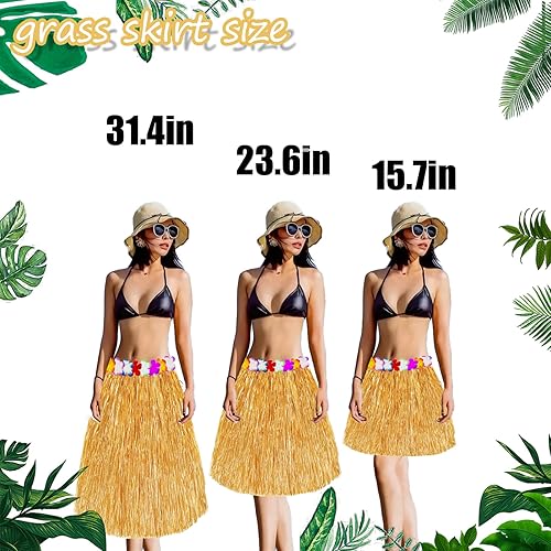Miniatura 2 de Faldas de hierba de rafia natural, 4 piezas, flores tropicales, Luau Hula decoraciones para adultos, mujeres y hombres, hawaianas