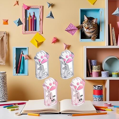 Miniatura 3 de 4 sacapuntas manuales rosas y grises para niños, sacapuntas de garra de gato con tapa para suministros de oficina y hogar, sacapuntas