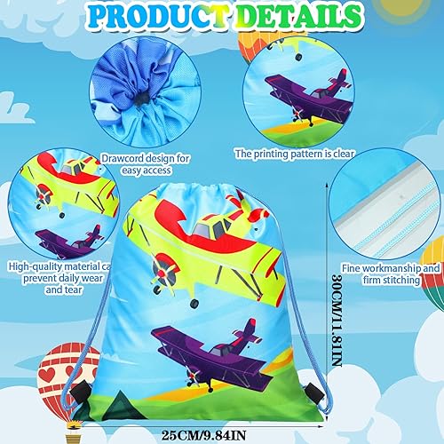 Miniatura 4 de Talltalk 24 bolsas de regalo con cordón de avión, bolsas de regalo para fiestas de cumpleaños para niños, mochila de avión, bolsas con cordón,
